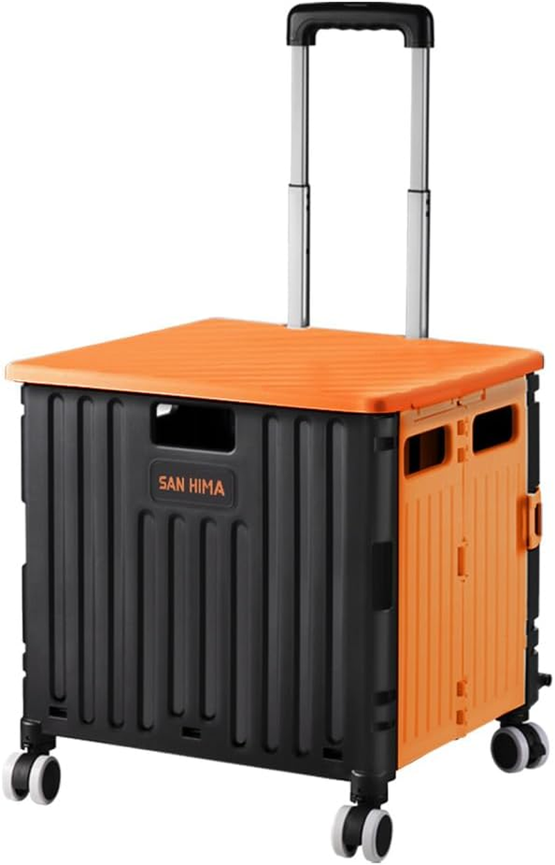 San Hima Foldable Shopping Trolley Cart Folding Trolley 70L, Crate on Wheels 360˚ Rotating (Lockable Front) W/Telescopic Handle, Durable Material, Quick Setup, Capacity 70KG, for Camping Shopping image number 6