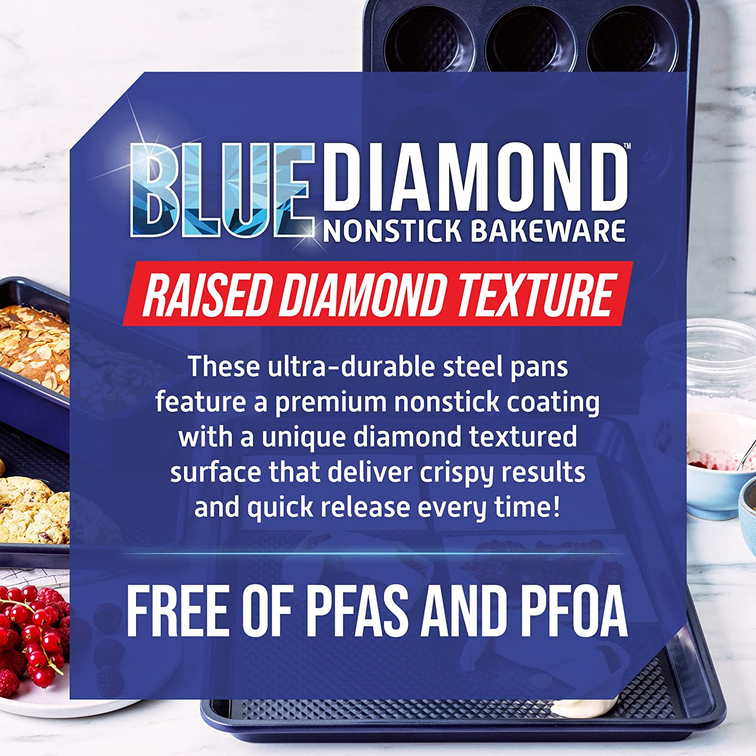Blue Diamond Bakeware Diamond Infused Ceramic Nonstick, (18 X 13) Inch Half Cookie Sheet Baking Pan, Dishwasher and Freezer Safe, Pfas-Free, Blue image number 5
