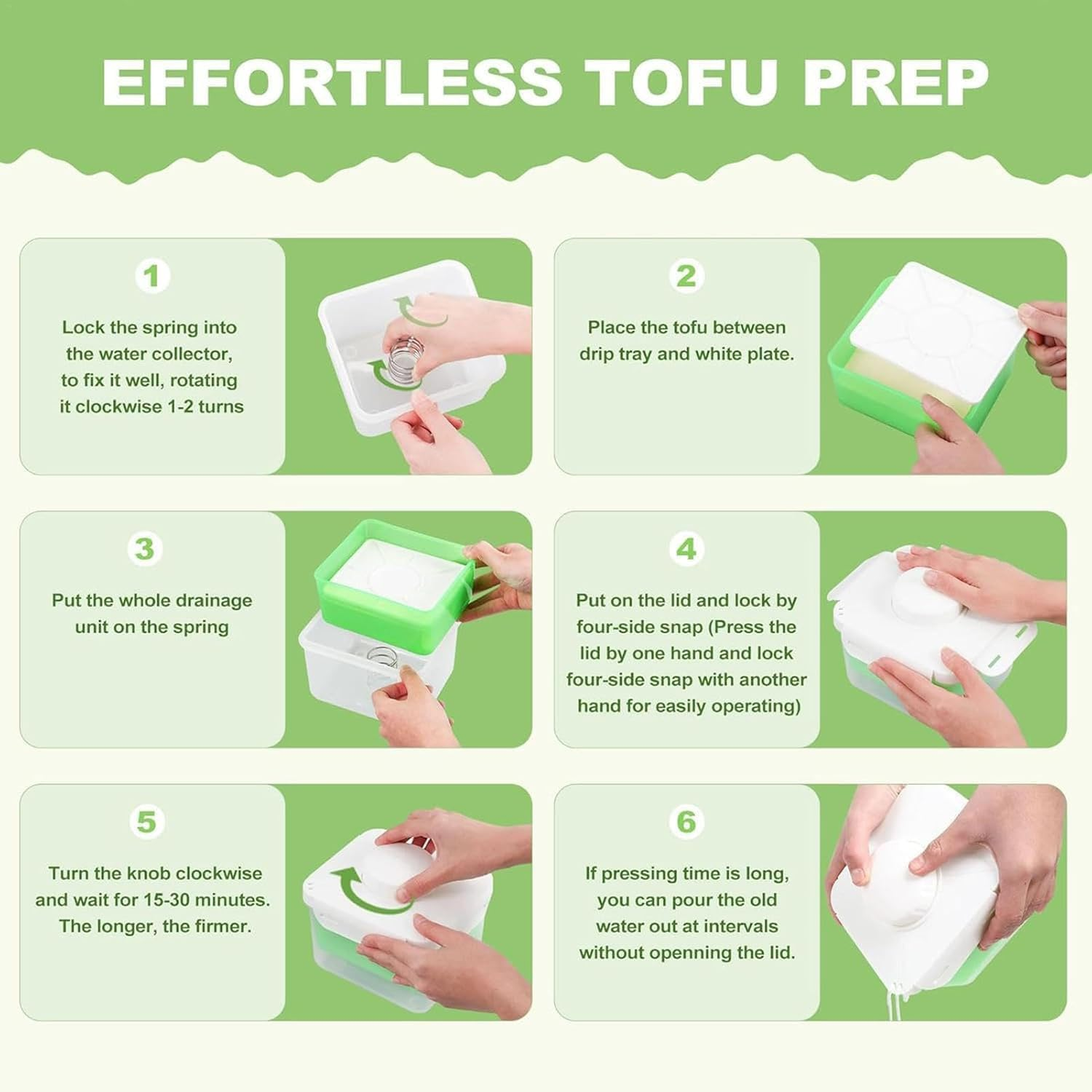 Adjustable Tofu Press, Food Strainer System for All Kinds of Tofu and Cheese with Drainage, Adjustable Knob Easily Remove Water from Tofu,Dishwasher Safe & Bpa-Free,Elevate Your Dishes - Green image number 5