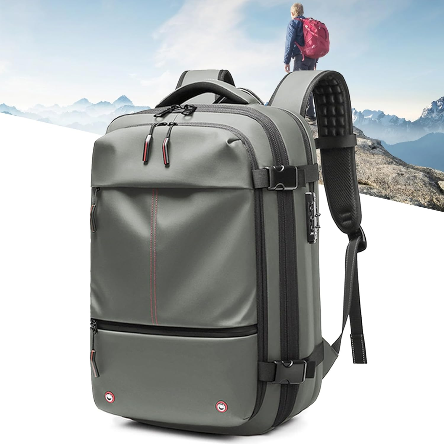 Travel Backpack, Vacuum Backpack with Vacuum Pump, 19 Inch Large Capacity Backpack, Expandable Travel Backpack with Combination Lock, Compartmentalized Storage Design