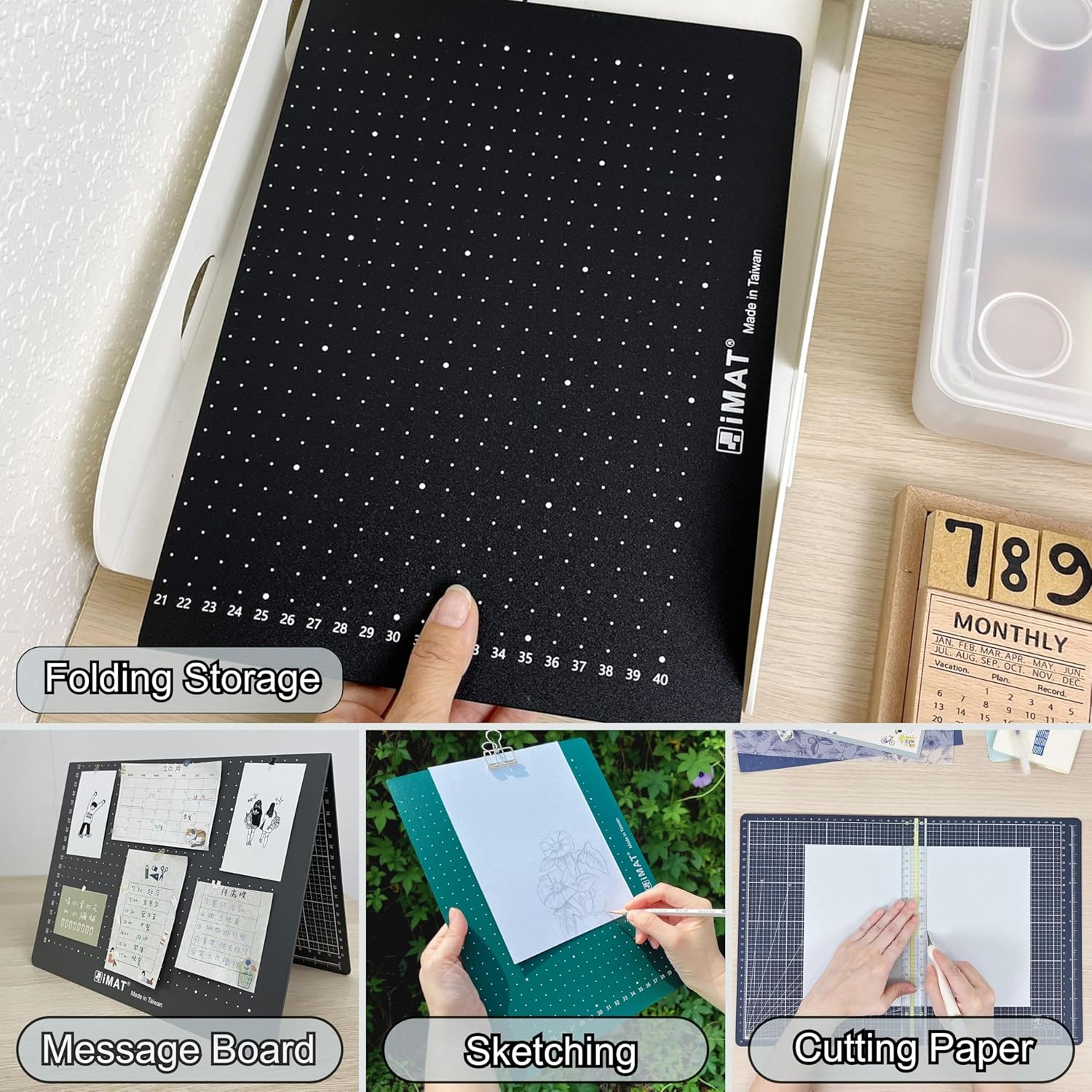 Imat Flip Cutting Mat Note A3, 45X30 Cm, Foldable, Ideal for Crafts, Paper Cutting, Hand-Drawn Illustrations, Creative Collages (Black) - Hunter Green image number 7