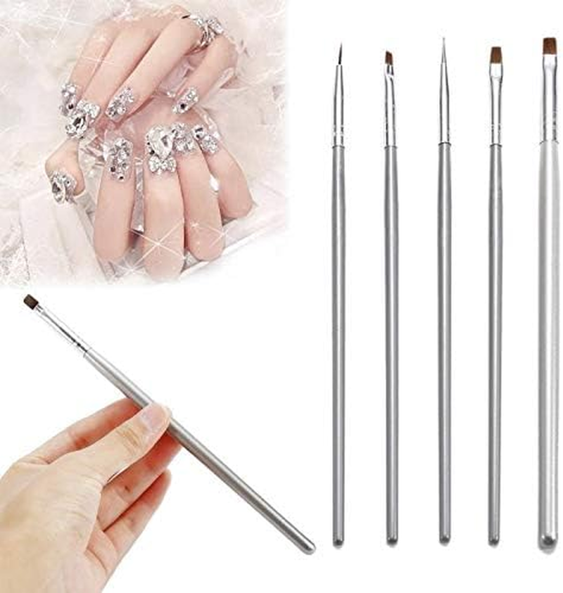 5Pcs/Set Silver Plastic Handel Nail Art Brush Painting Drawing Pen Nail Art Polish Manicure Tool 18Cm Zhengpingpai image number 4