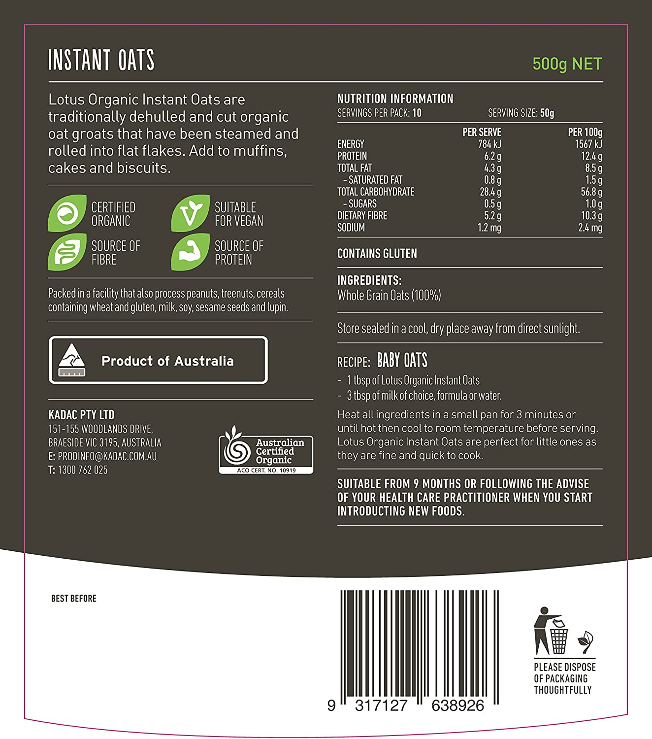 Lotus Organic Instant Oats, 500 G image number 2