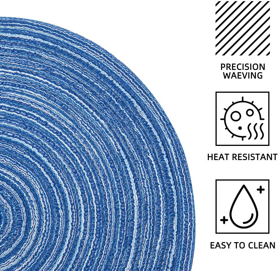 Round Placemats Cotton Heat Resistant Braided Placemats Washable 14 Inch Table Mats for Kitchen Tables Set of 4, Blue image number 5