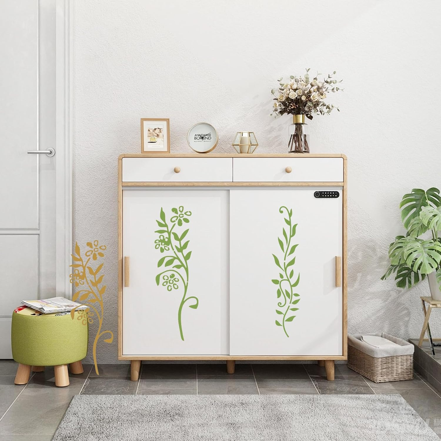 12PCS Large Wall Stencils for Painting,Vines/Flower Stencils,Stencils for Painting,Wall Stencil,Stencils for Crafts Reusable,Stencil Paint,Craft Stencils for Painting on Wood,Wall,Fabric,Furniture