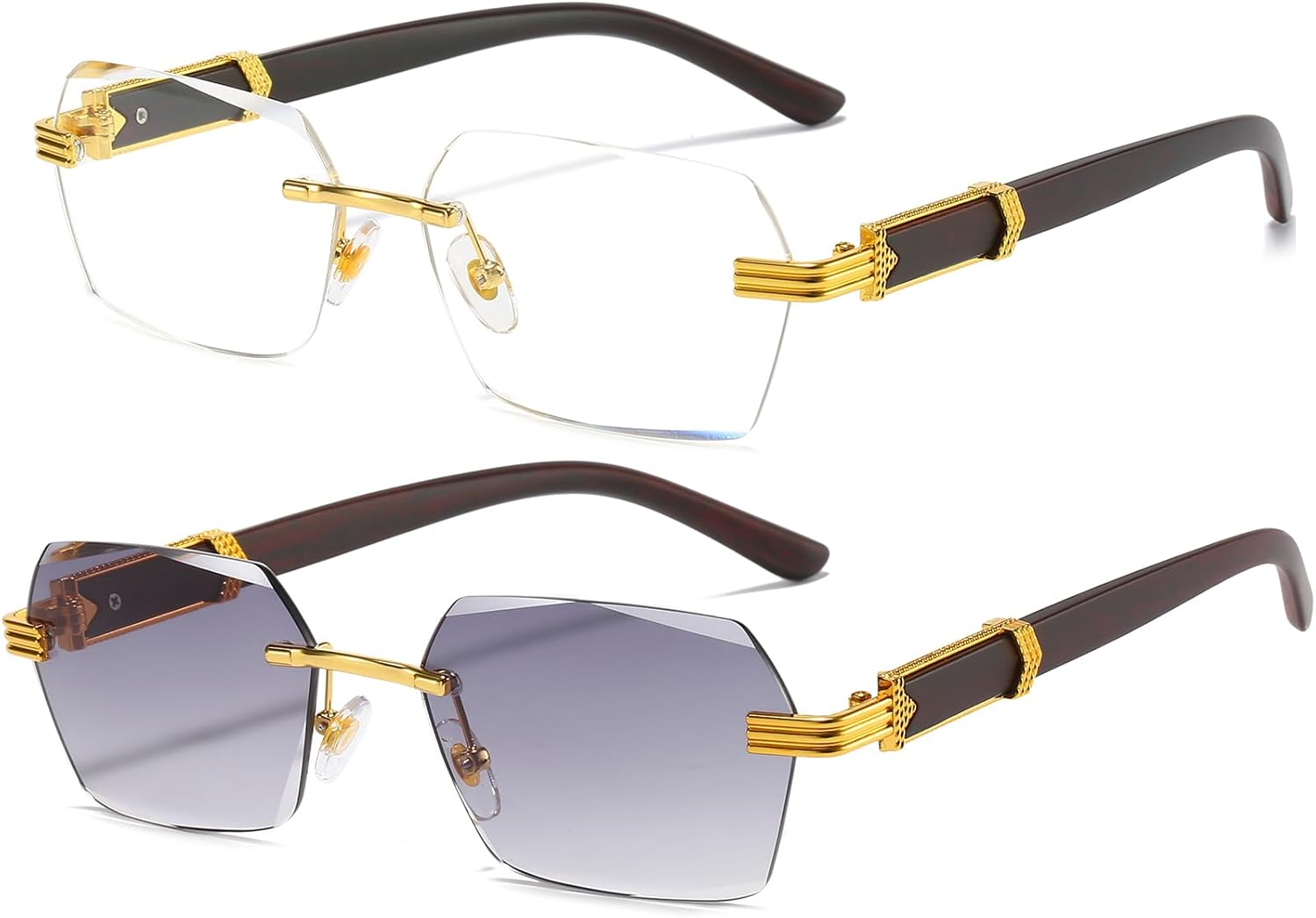 AIEYEZO Retro Rimless Sunglasses Rectangle Women Men Vintage Frameless Sun Glasses Fashion Frameless Square Tinted Glasses