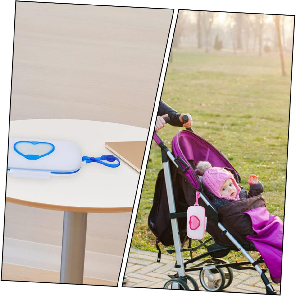 Portable Baby Tissue Case Heart Pattern, Reusable Wipes Holder for Travel, Compact Wipes Storage Box in White and Pink or White and Blue, 2Pcs Set image number 6