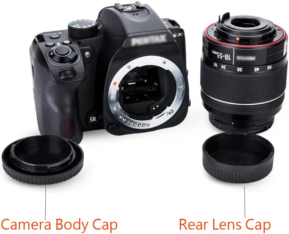 Camera Body Cap & Rear Lens Cover Compatible for Pentax K70 K50 K50Iis K30 K7 K5 K3 K1 KS1 KS2 K100D K110D K200D Camera W/K Mount Lens.(2+2 Pack)