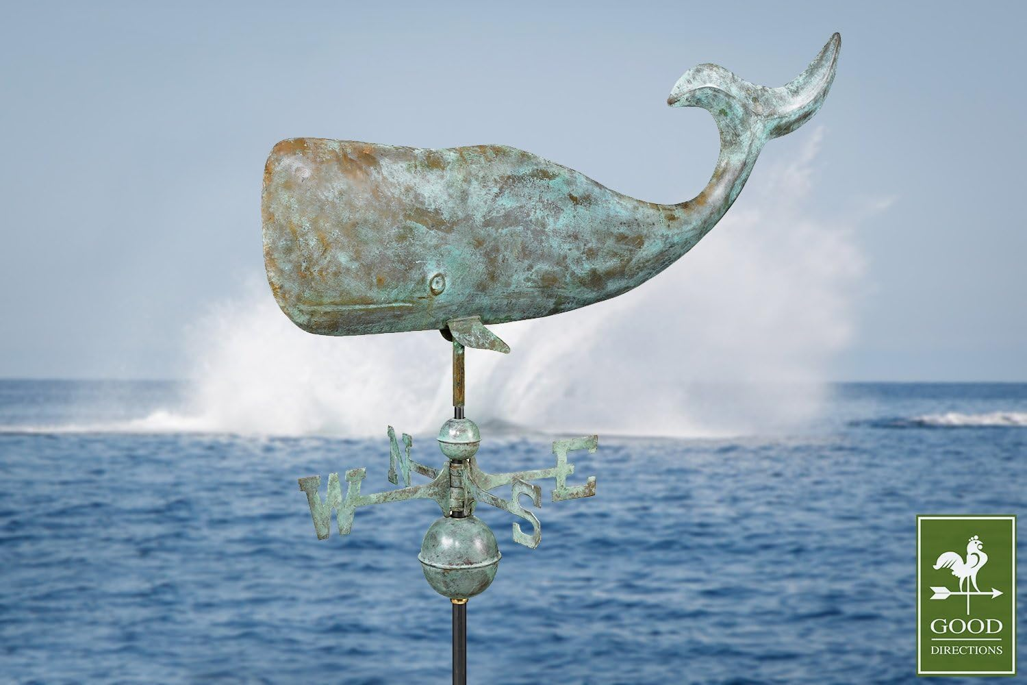 Good Directions 37" Whale Weathervane, Blue Verde Copper, Nautical, Patina image number 3