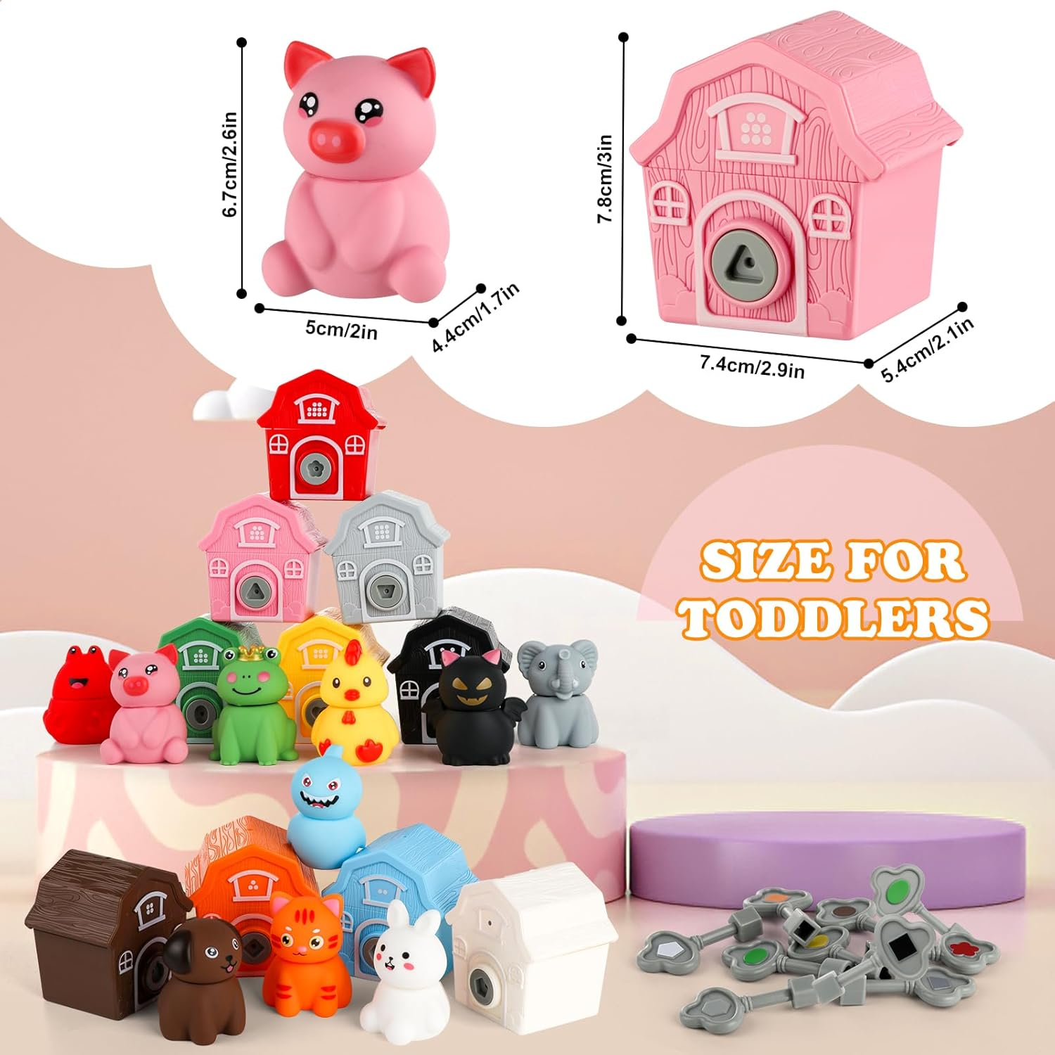 Farm Animals Toys，Montessori Toys for Babies，Toys for 1 + Year Old，Little People Farm 10 Farm Animals and 10 Barns,10 Keys Baby & Toddler Toys，Learning & Education Toys