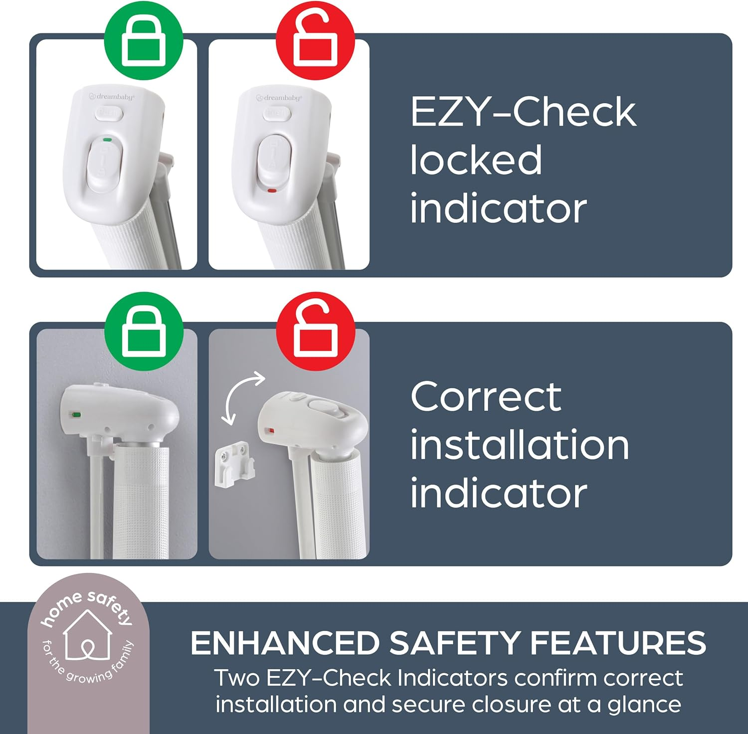 Dreambaby Retractable Safety Stair Gates for Baby, Dog Gate, Extra Wide Mesh Retractable Baby Gate Fits up to 140Cm, Tall 90Cm. 2X Ezy-Check Lock Indicators, Hardware Mounted Baby Gate (White) image number 6