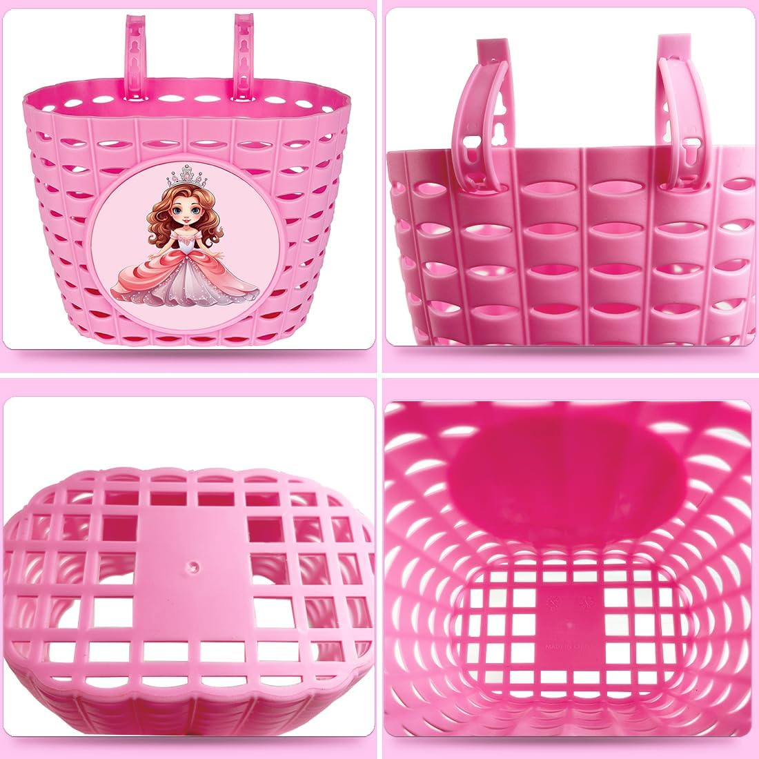 Kids Bike Basket for Girls, Pink Bicycle Front Handlebar Basket, Adjustable Plastic Tricycle Basket for Baby Girls, Toddlers image number 4