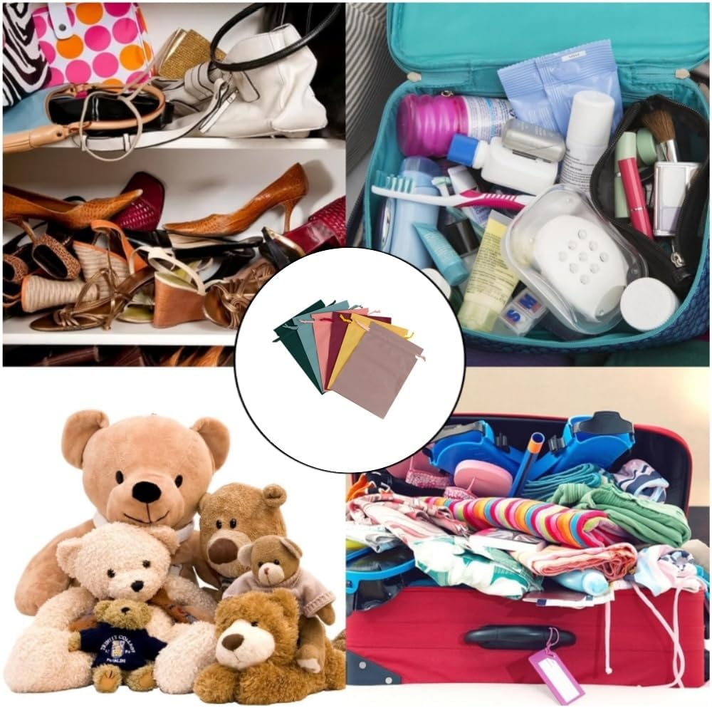 12-Pack Waterproof Drawstring Bags for Travel - Multicolor PE Plastic Storage Pouches with Shrinkable Closure, Foldable Shoe Bags & Clothes Organizer, Luggage Accessories (6 Colors) image number 4