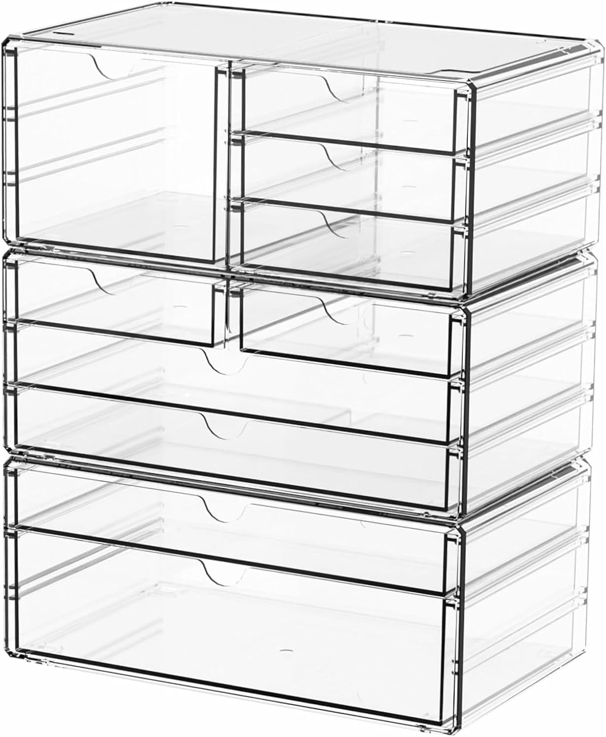 Yieach 3Pack Clear Drawer Organizers Stackable,Acrylic Storage Drawers with 10 Drawers,Multipurpose Office Supply Organizer and Makeup Organizer for Beauty,Craft,Pen,Medical,Stationary Desk Organizers image number 6
