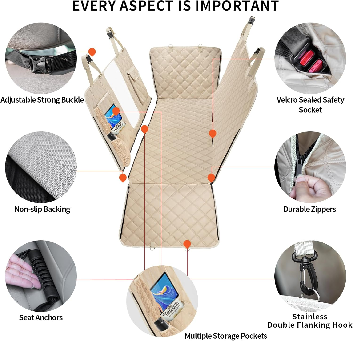 Dog Car Seat Cover for Back Seat Car Hammock, Waterproof Backseat Protector for Dogs, Mesh Window and Multiple Pockets - Fits Cars, Suvs, and Trucks image number 5