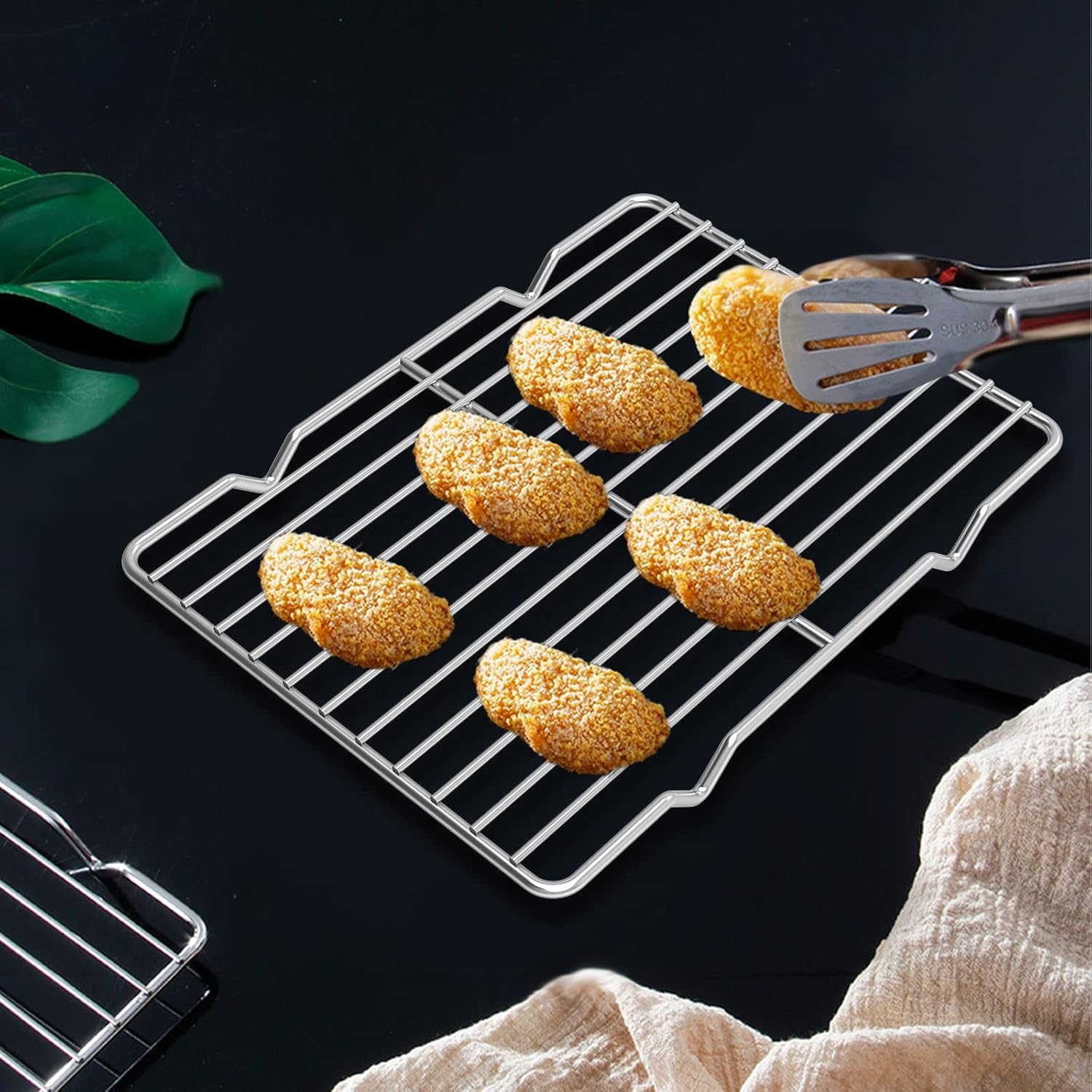 Linkidea Metal Grate Cooling Rack Pack of 2, Stainless Steel Baking Cooling Rack Rectangle 7.8'' X 10.2'', Oven Safe Grid Wire Racks for Roasting Disposable Pan