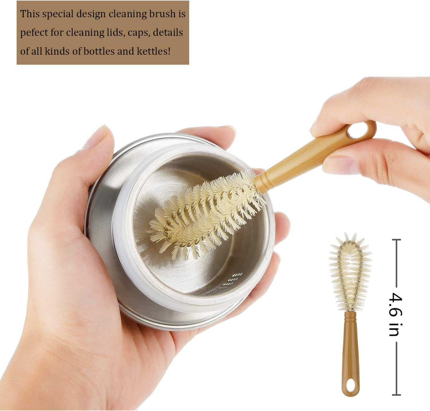 Alink 5-Pack Bottle Brush Cleaner - Long Bamboo Handle Water Bottle Straw Cleaning Brush for Washing Narrow Neck Beer Wine Decanter, Baby/Sports Bottle, Kombucha,Thermos, Contigo