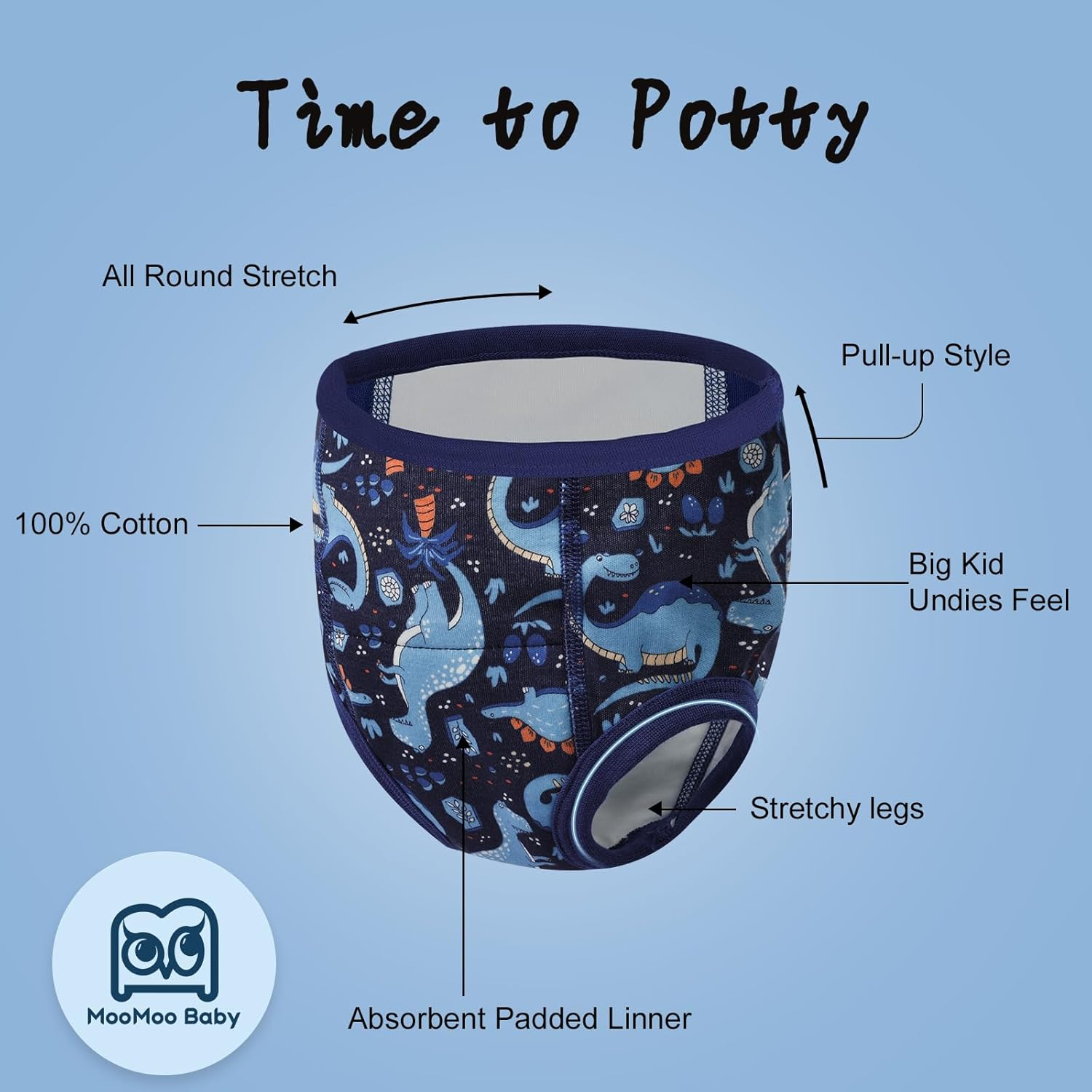 Moomoo Baby Absorbent Potty Training Underwear 6 Packs Cotton Training Pants for Boys 6T image number 1