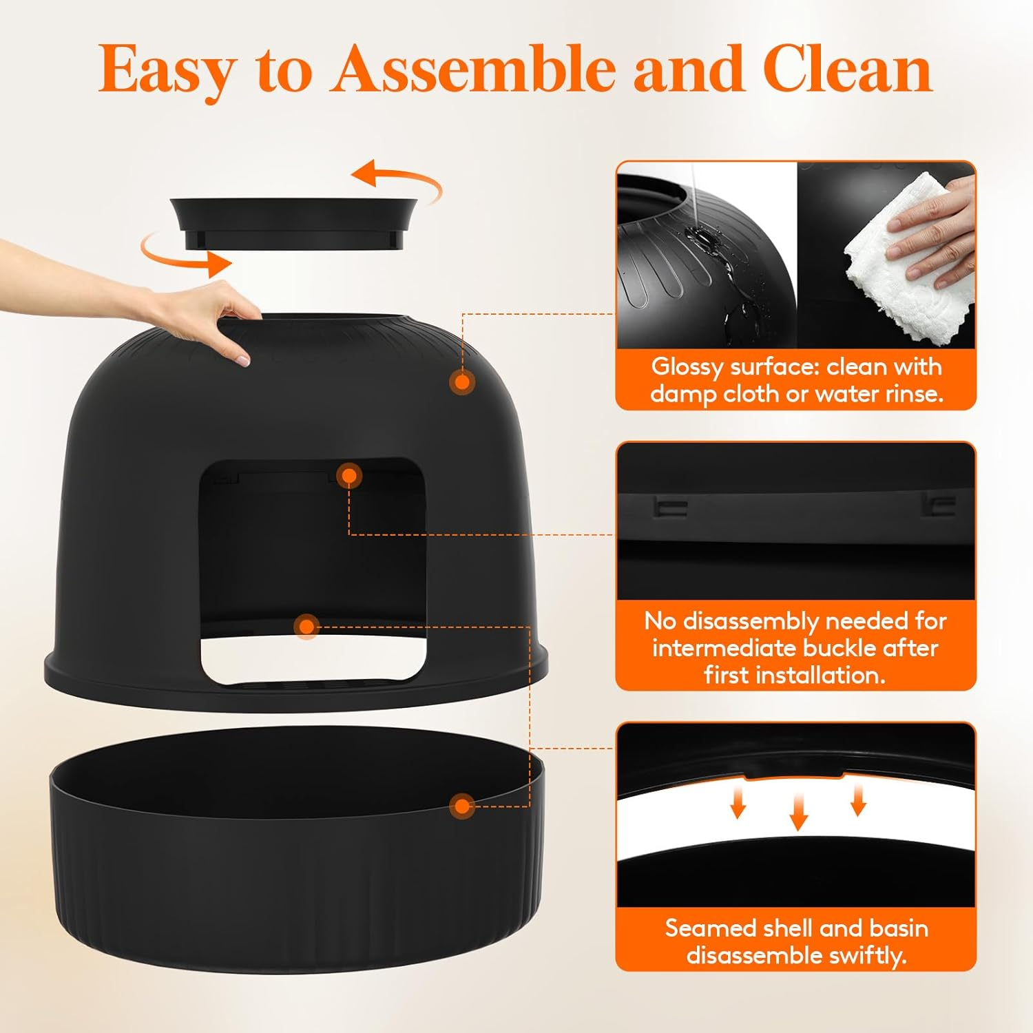 Lifewit Litter Box Cat with Faux Plant & Scoop, Hidden Enclosure Litter Tray with Odor Control & Carbon Filter in Living Room, Bedroom, Corner, Black - Black image number 6