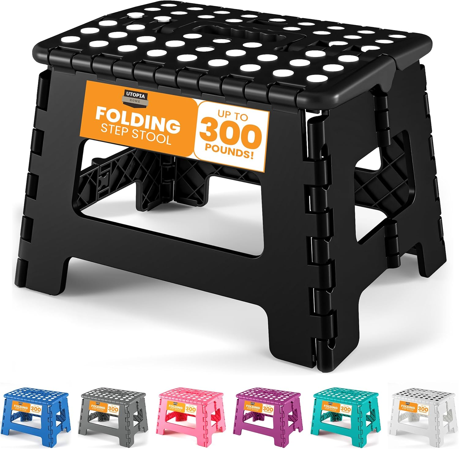 Utopia Home Foldable Stool for Kids and Adults - Black - Lightweight Plastic Step Stool - 28Cm Wide and 20Cm Tall - By