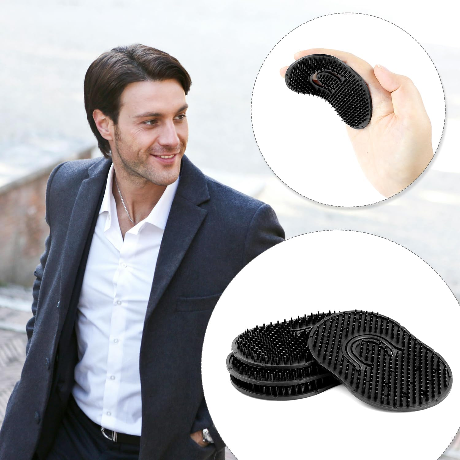 Pocket Palm Combs, Massager Hair Brush Comb Palm Combs for Men Beard Brush, Black Pocket Brush (4 Pcs Finger Type) image number 6