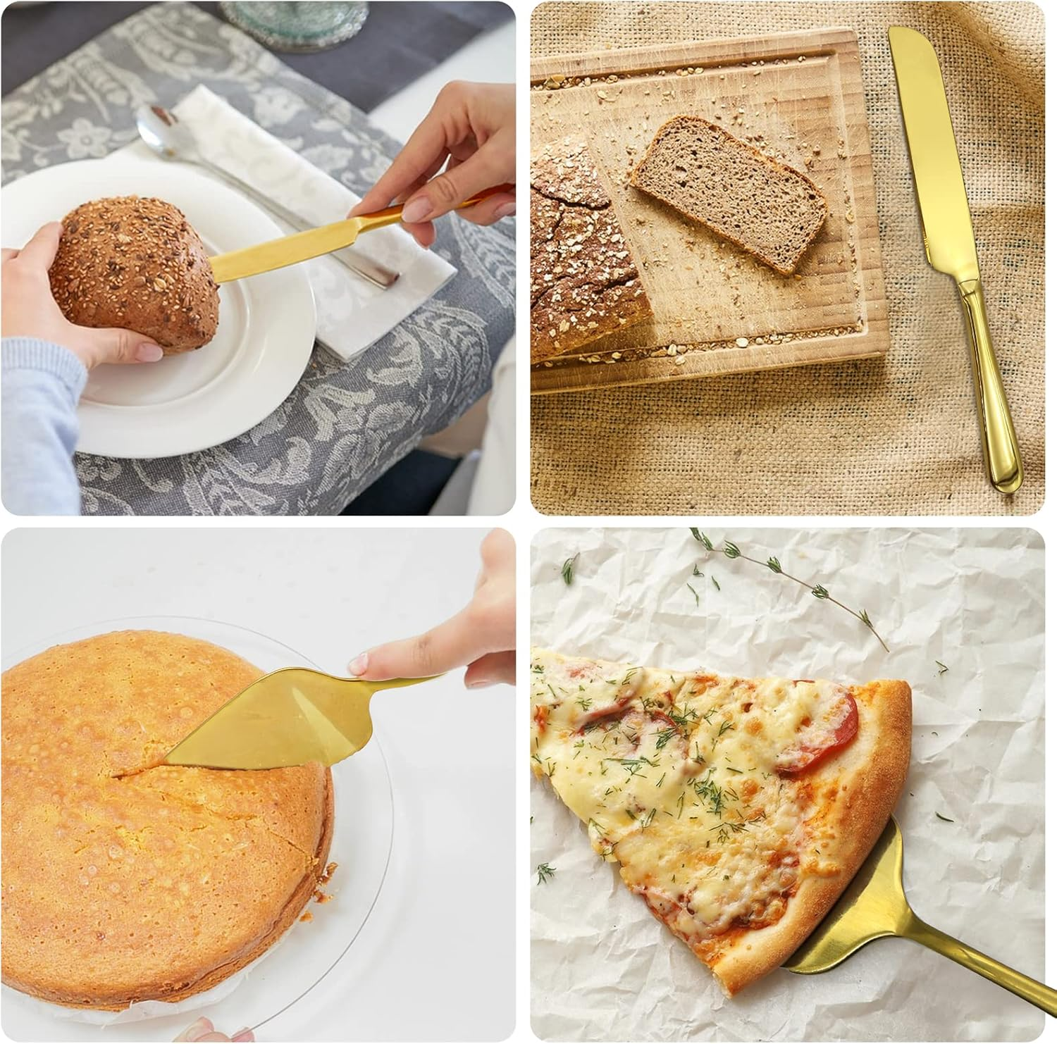 Cake Cutting Set for Wedding 2 Pcs Gold Stainless Steel Cake Knife and Server Set Elegant Cake Knife Wedding Decor Cake Stand for Birthday Anniversary image number 3