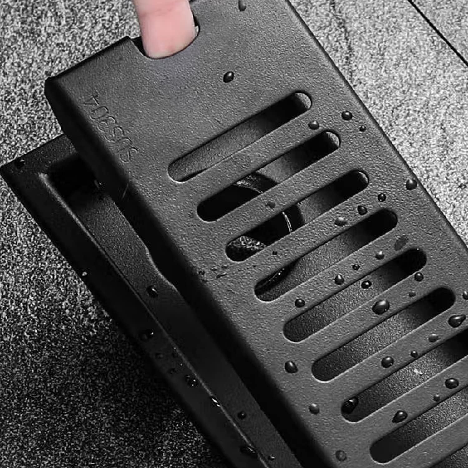 20 &times; 10 Cm Black Rectangular Stainless Steel Floor Drain - Shower Drain Lid with Odour Trap, Strainer for Hair Filter, Suitable for Bathroom, Kitchen, Balcony image number 4