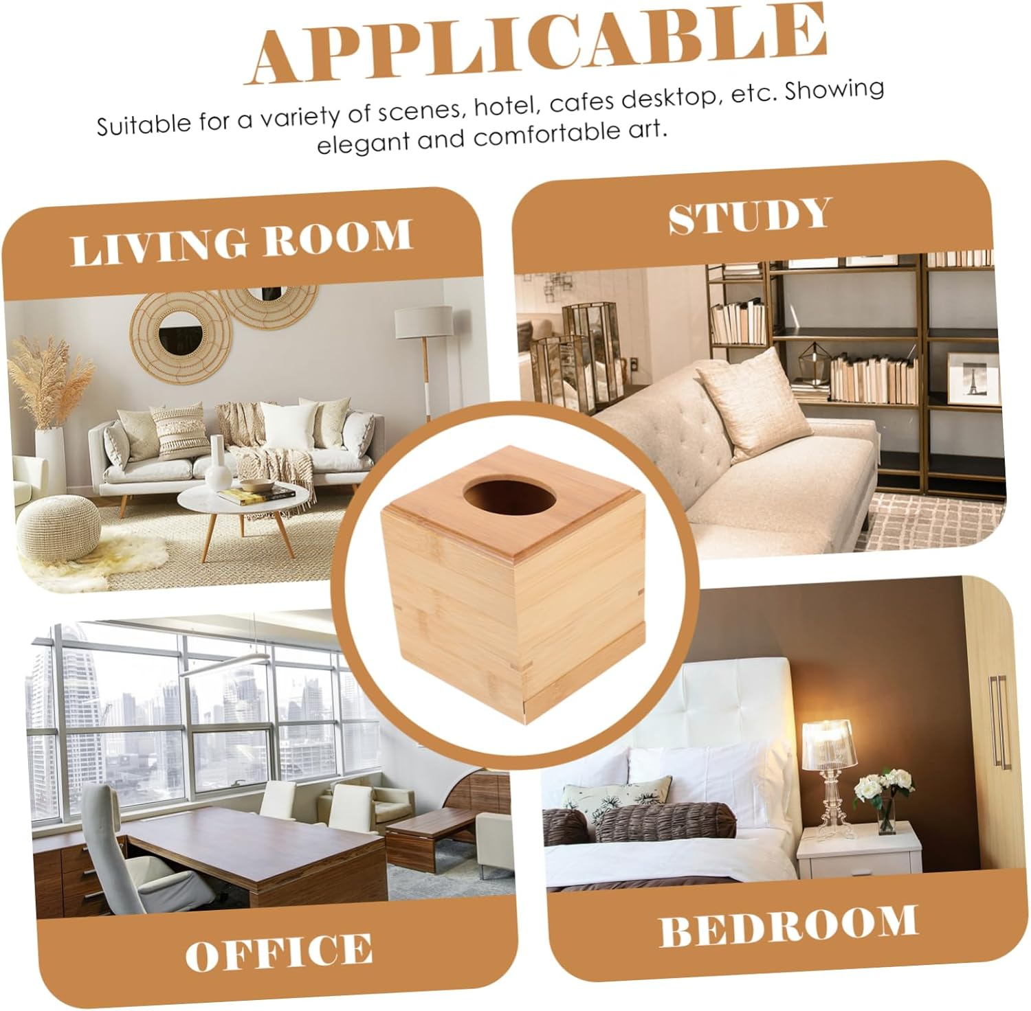 MAGICLULU Wooden Square Roll Paper Tissue Box Holder Sliding Base, Desktop Tissue Storage Dispenser for Living Room and Bathroom image number 5