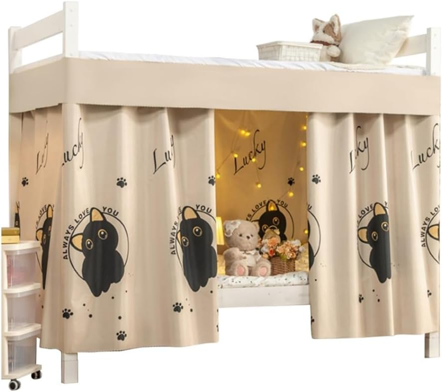 Bottom Bunk Bed Curtains Sheer Privacy Cloth Underbed Curtains for Low Loft Bed Twin, 2 Panels, Light Blue Dinosaur