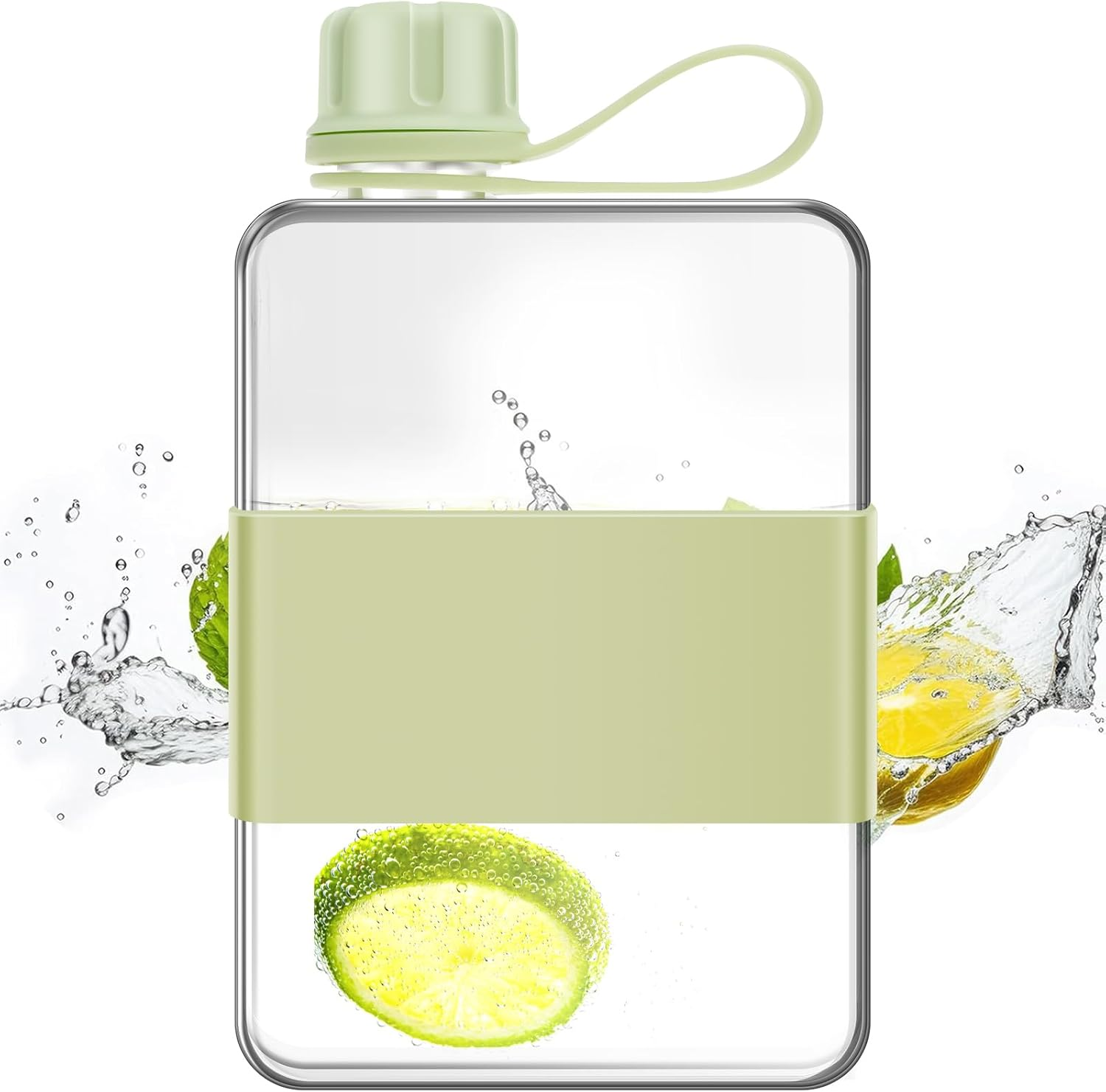 DJAPWPX Flat Water Bottle, Leak Proof Portable Slim Drinking Bottle, Lightweight Large Capacity Slim Traveling Water Mug for Outdoor (Black)