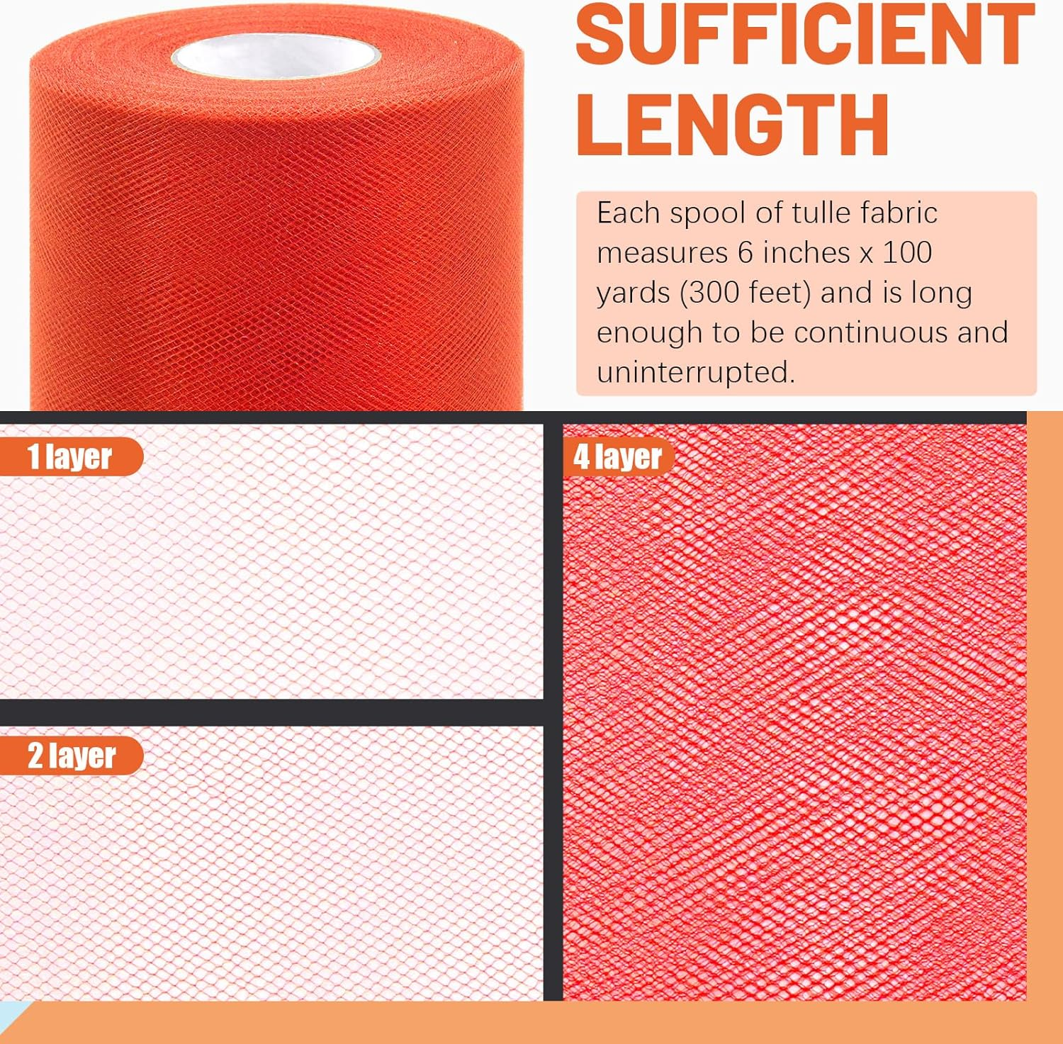 Tanstic 1Pc Red Tulle Fabric Roll, 6 Inch X 100 Yards Tulle Ribbon Fabric Spool Fabric Tulle Roll for DIY Tutu Bow, Birthday Party Wedding Decorations - Black image number 6
