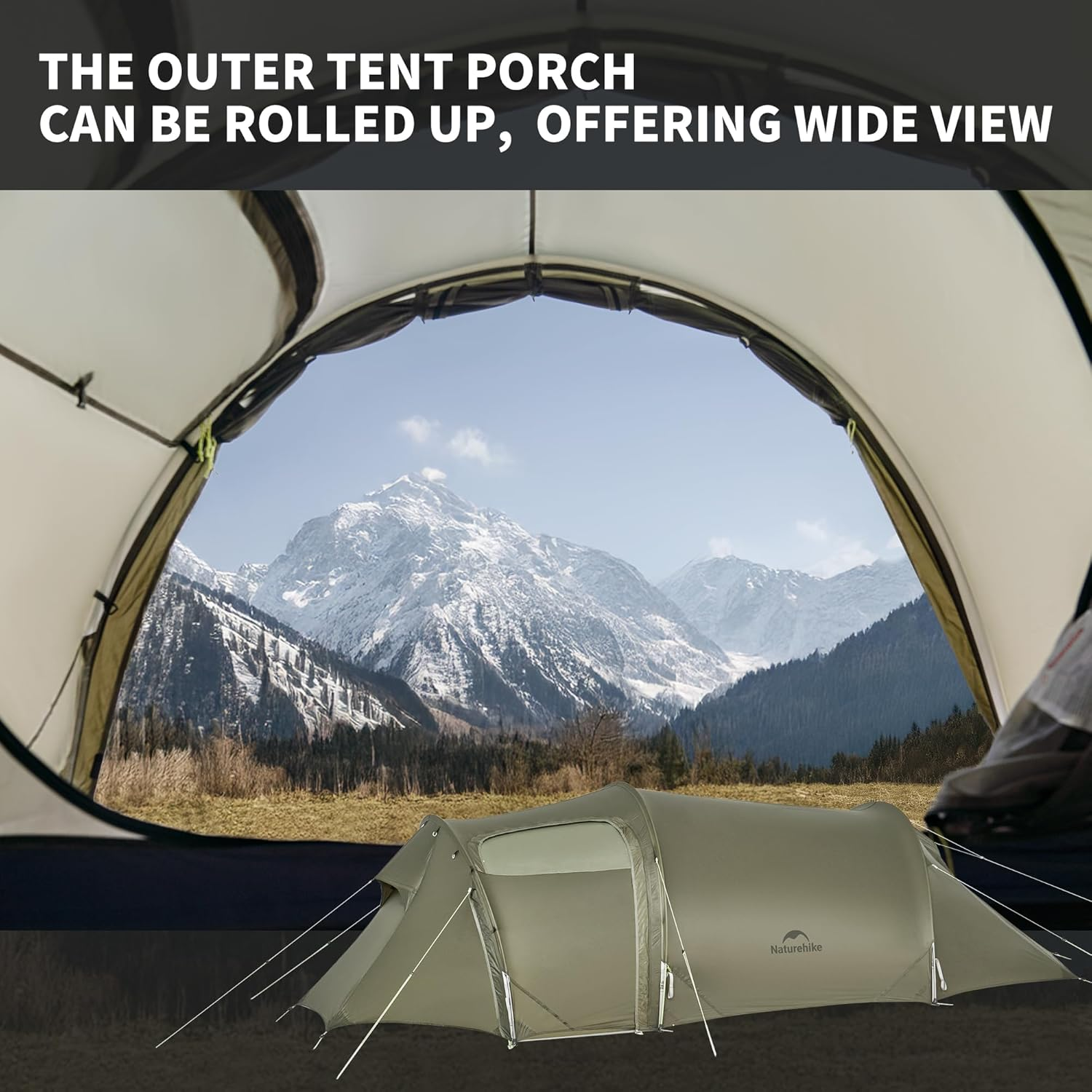 Naturehike Opalus UL Tunnel Tent, Upgraded Lightweight 15D Nylon 2/3 Person Camping Tent, 4 Season Camping Tent (Olive Green) image number 1
