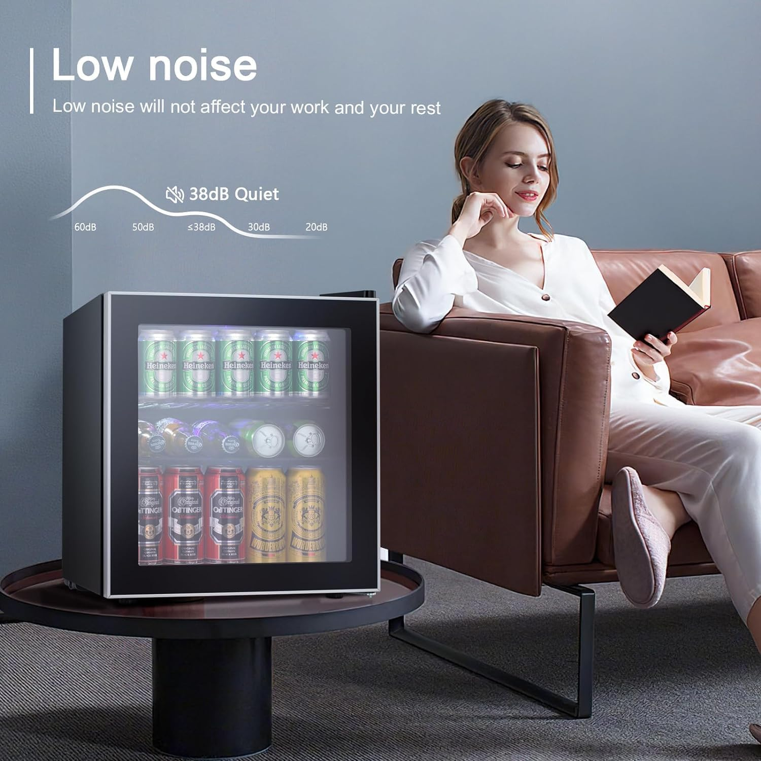 Glass Door Bar Fridge 46L Beverage Refrigerator, Freestanding Ultra Cool Mini Drink Fridge, Small Drink Dispenser Machine Black image number 2