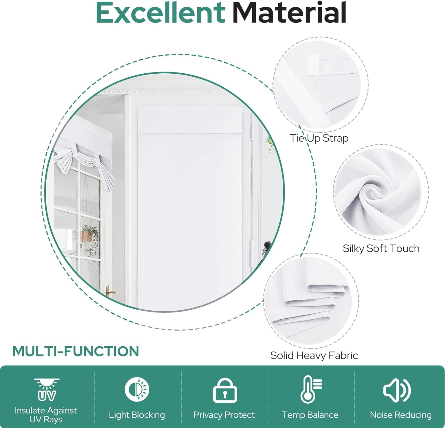 HOMEIDEAS Pure White French Door Curtains, 26 X 40 Inch, 1 Panel, Unlined, Velvet Blend, Tie Top, Indoor, Hallway image number 1