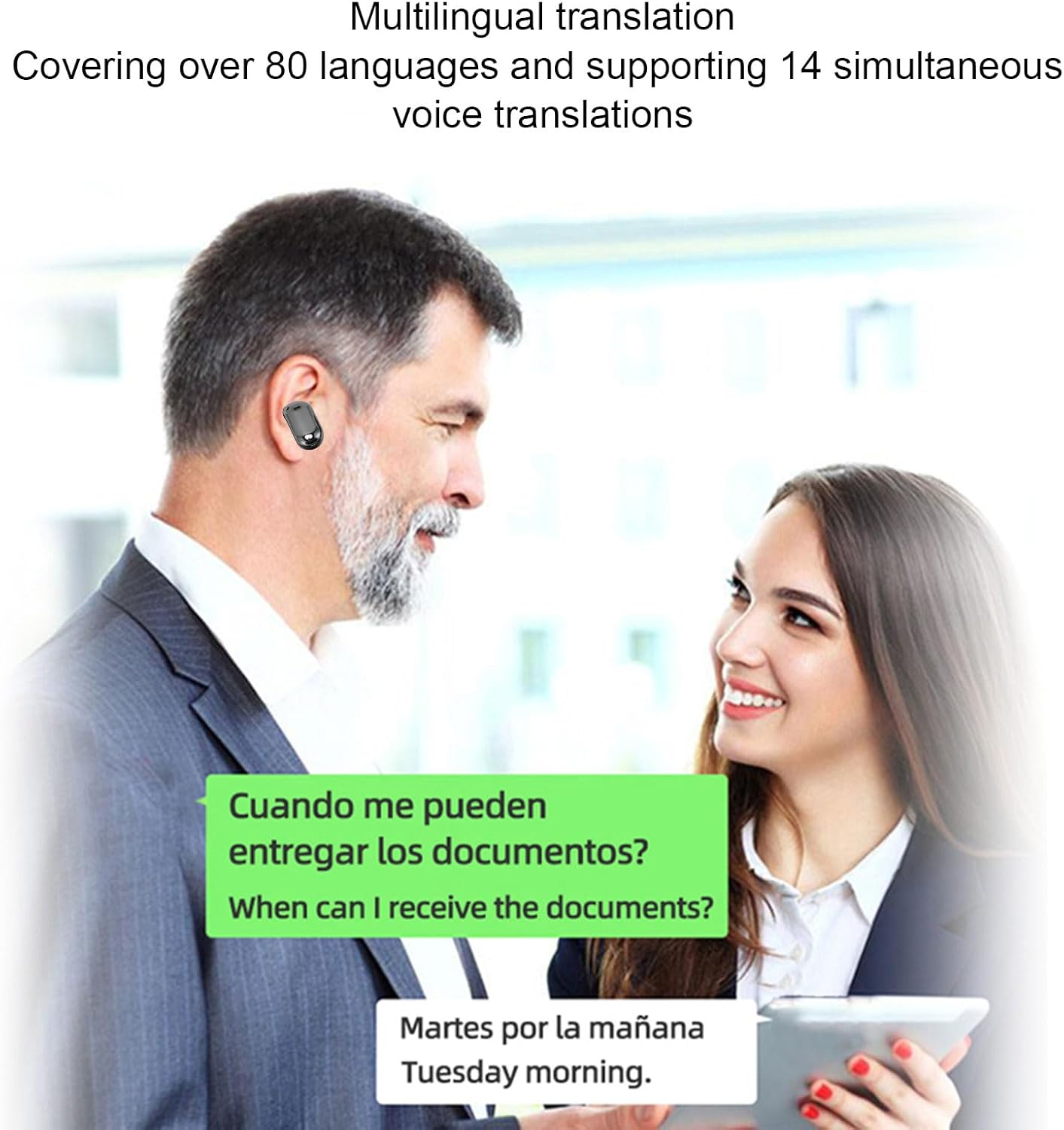 POENVFPO Translation Earbuds, Real-Time Language Translator Device with 4 Modes, 80 Languages & 97% Accuracy, with Touchscreen Charging Case