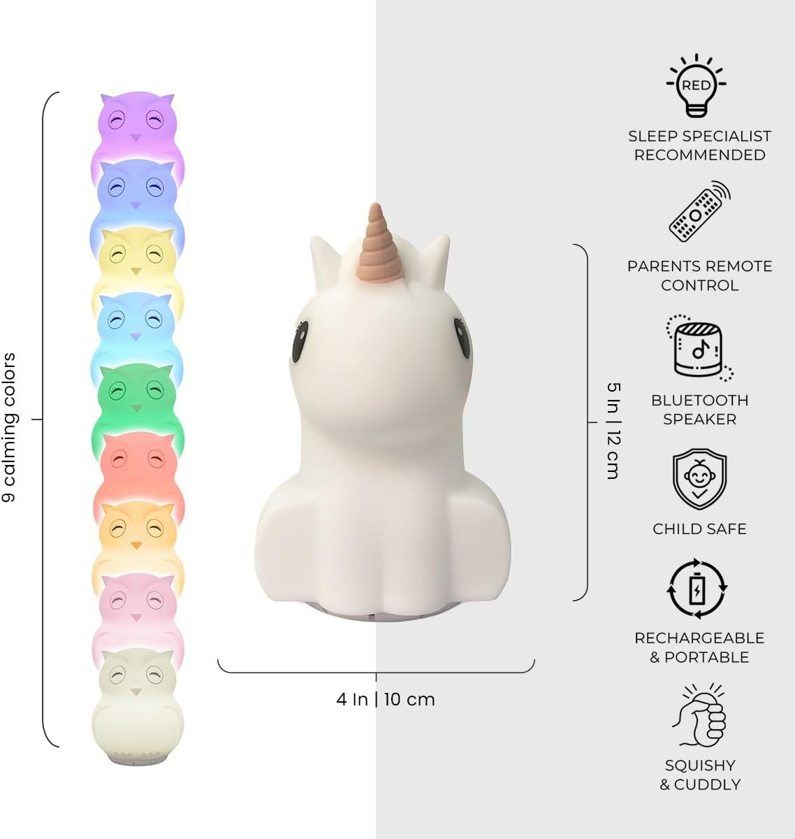 DUSKI Silicone Night Light with Bluetooth Speaker, 7 Color Changing Dream Guardian Kids Night Lights for Bedroom, Remote Controlled Rechargeable and Portable Lamp (Unicorn) image number 5