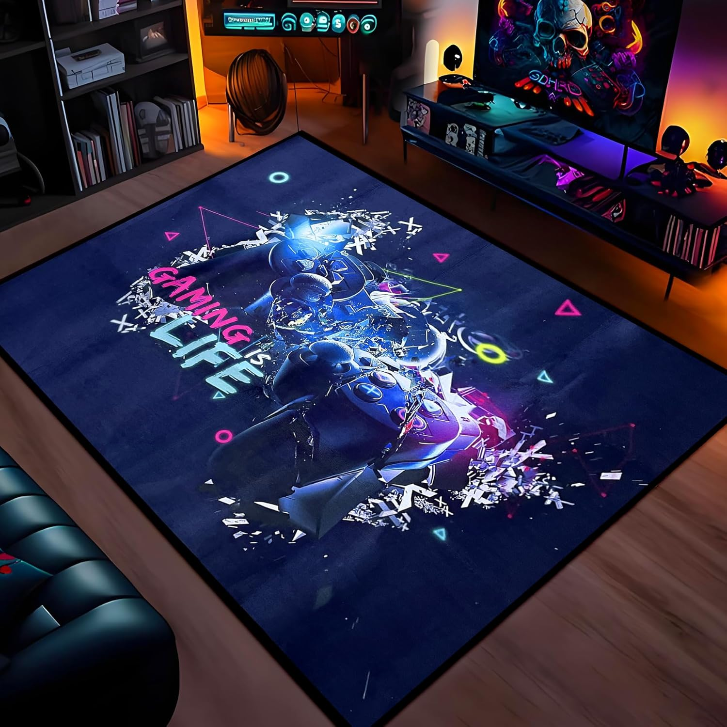 Gaming Rug for Boys Teen Room, Non-Slip 3D Colorful Gamer Area Rug Carpet, Large Video Games Controller Gamepad Play Mat for Playroom Bedroom Living Room Floor Decor (Color 7, 160X120Cm) - Color 3 image number 7