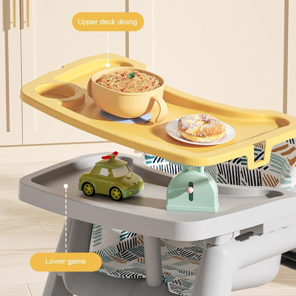 MTSDM New Multifunctional High Chair, Convertible Dining Chair with 4 Wheels, Double Dinner Plate, Storage Bag, Removable Cushion & 5 Point Harness Portable Baby Feeding Dining Chair(Grey) image number 1