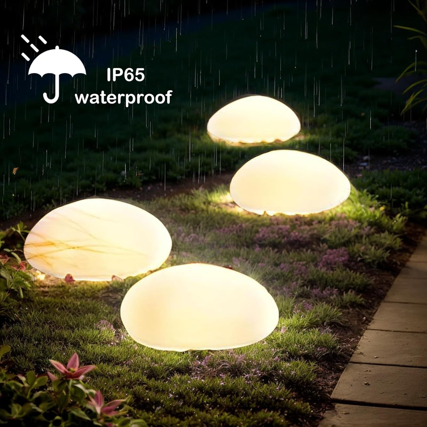 Sc-Daily Solar Lights Outdoor Waterproof Solar Pebble Rock Garden Lights Decorative with Warm Light LED, IP65 Waterproof, for Garden Terraces Yard Path Decoration(Mini Pebble,1 Pack) image number 6