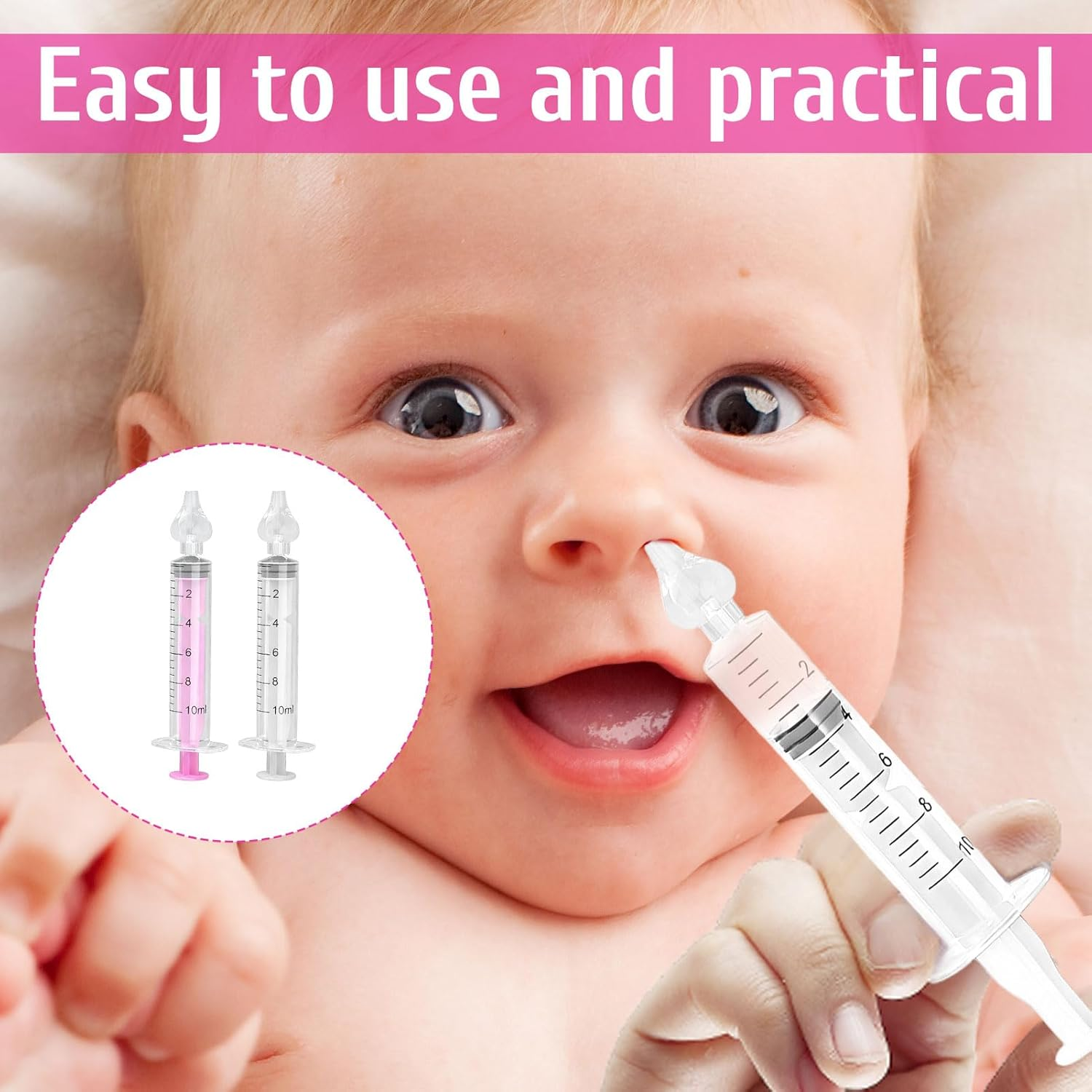 2Pcs Baby Nasal Aspirator, Nasal Rinse, 10Ml Professional Syringe Baby Aspirator, Baby Infant Safe Nasal Cleaner, Quick Rinse Portable Nose Cleaner, Suitable for Newborns Infants Nose image number 5