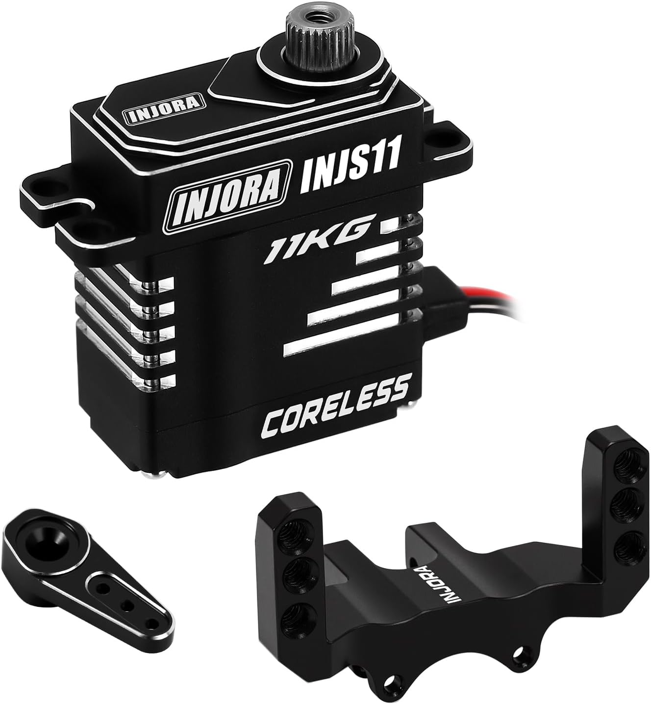 INJORA Coreless High Torque Micro Servo with Mount and Servo Horn for SCX24 C10 JLU Bronco Axial 1/24 RC Crawler Car Upgrade Parts (Black) image number 1