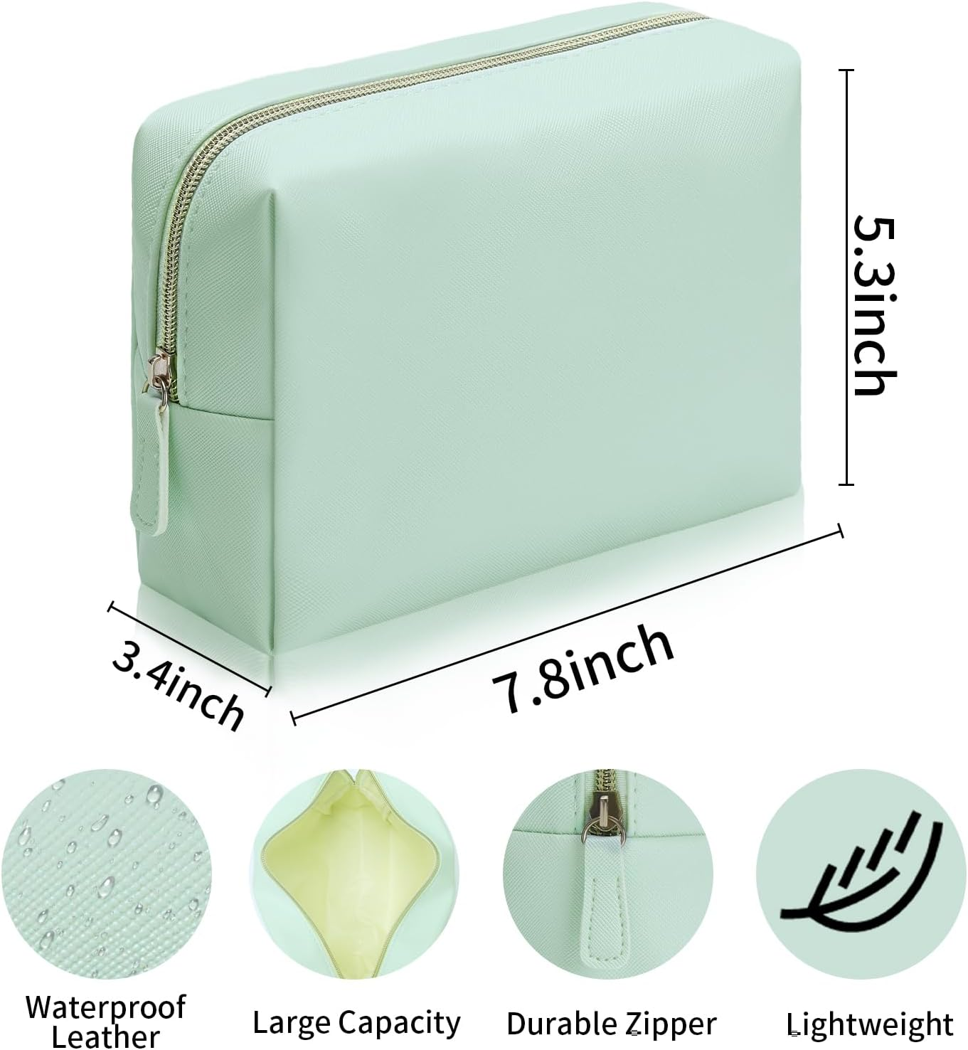 Makeup Bag Cosmetic for Women, Small Purse Pouch Waterproof PU Leather Portable Versatile Fashion Zipper, Green image number 4