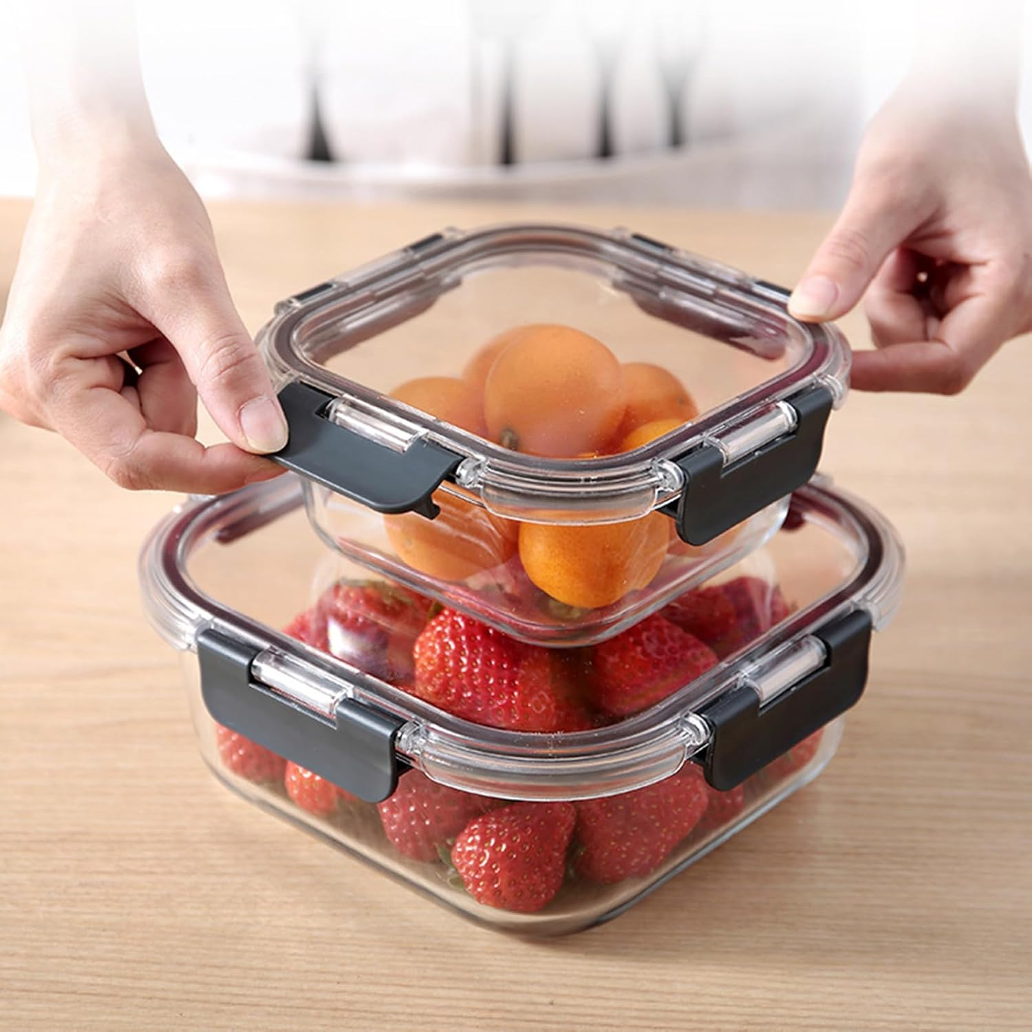 Stusgo 15 Pack Glass Food Storage Containers with Lids, Airtight Leak Glass Meal Prep Glass Containers, 3 Size Lunch Glass Containers, BPA Free，Reusable for Kitchen Organization (15 Pcs Black) image number 5