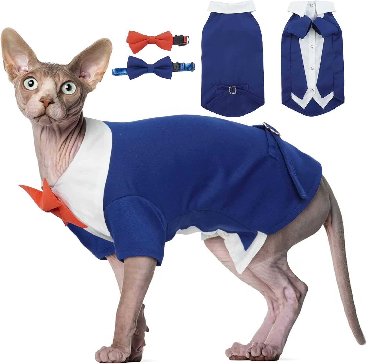 Hjyokuso Cat Tuxedo, Formal Wear Cat Costume, Cat Wedding Outfit, Blue, Polyester and Cotton, Xx-Large, Suitable for Small, Medium, Large Breeds