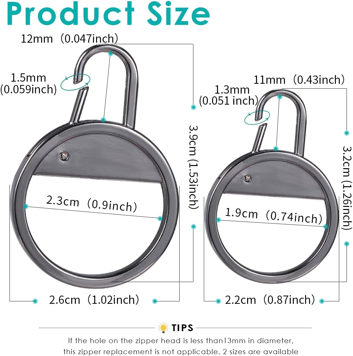 Circle Zipper Pull Replacement Zipper Handle Replacement Zipper Handle Mend Fixer Zipper (Black/Silver) - Gold image number 5