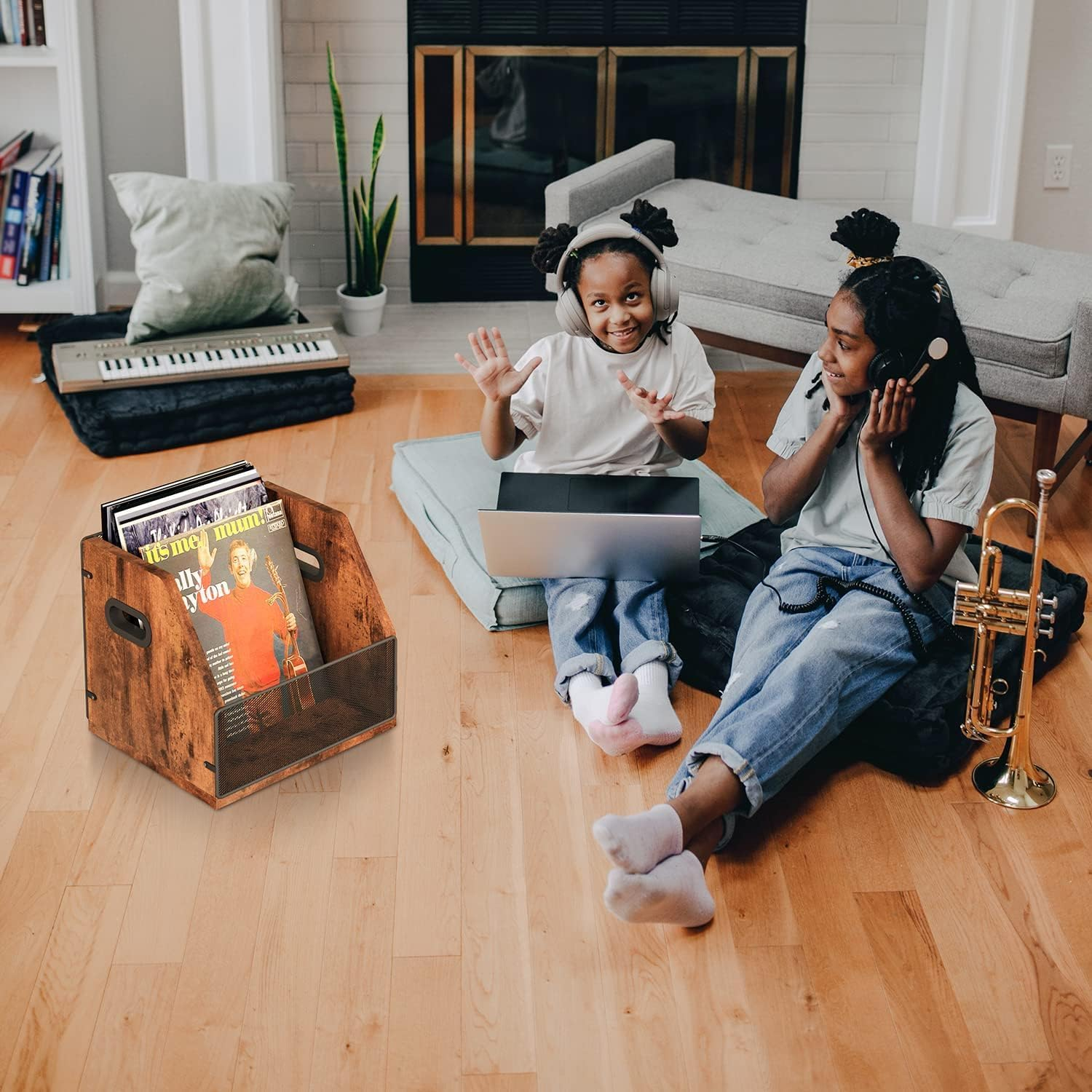 Vinyl Record Storage Crate - LP Album Holder Holds 60+ Records - Metal & Wood Record Box - Organize Your Vinyl Collection image number 2