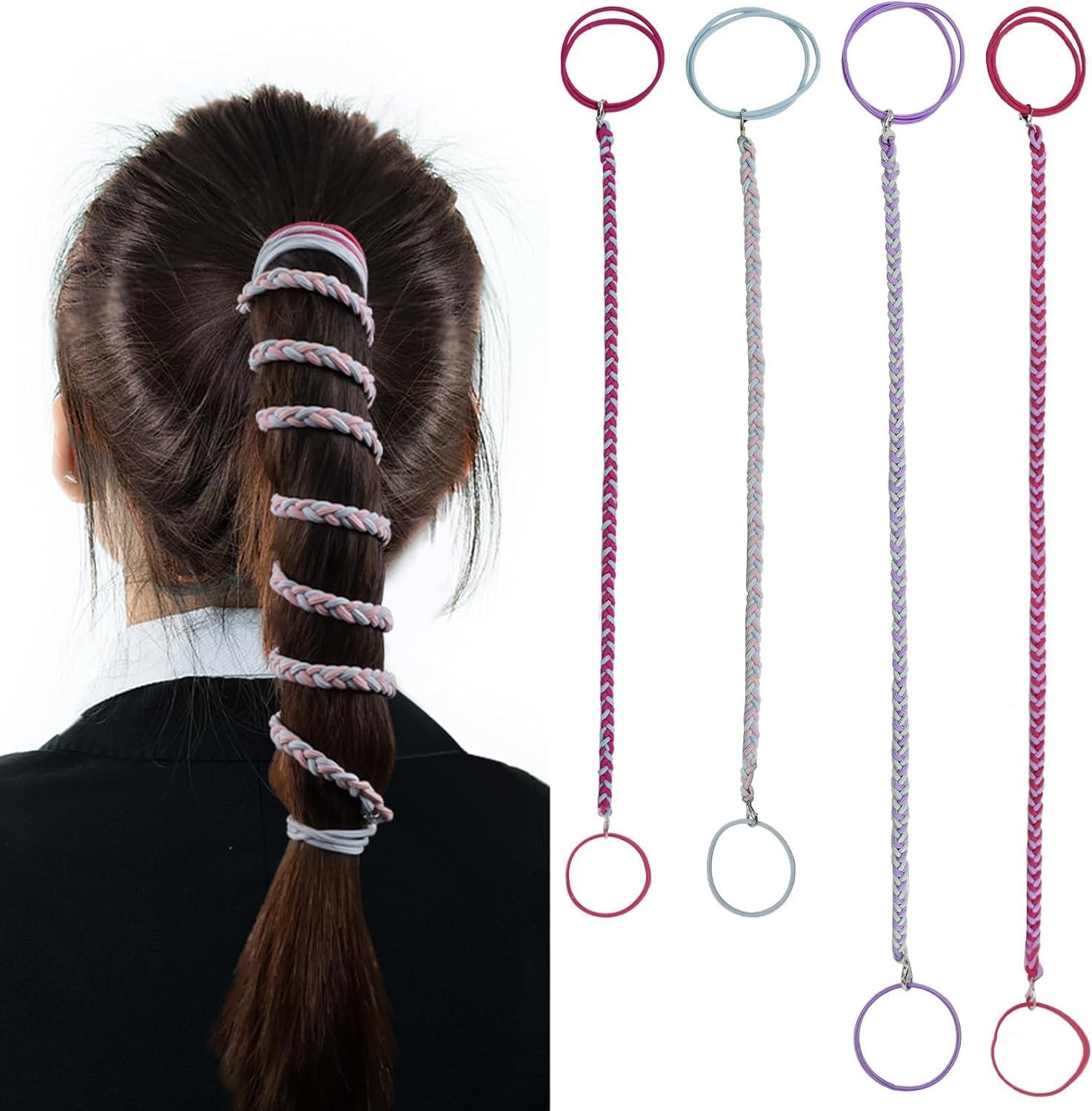 Wrap around Spiral Hair Ties for Sport, 4Pcs Spiral Hair Tie Sports Ponytail Holders, Sports Spiral Hair Ties Elastic Braided Ponytail Holders for Women image number 4