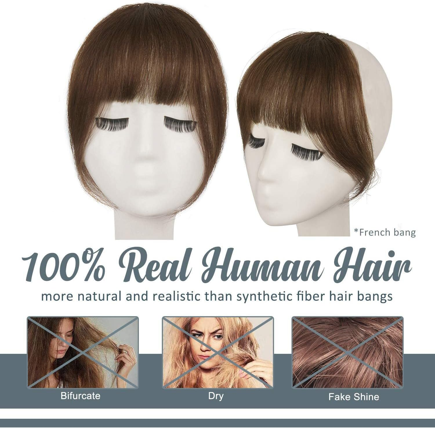 BARSDAR Clip in Bangs, 100% Human Hair Extensions for Women, French Thick Brown Fringe, Real Natural Color Washable - Golden Chestnut Brown image number 2