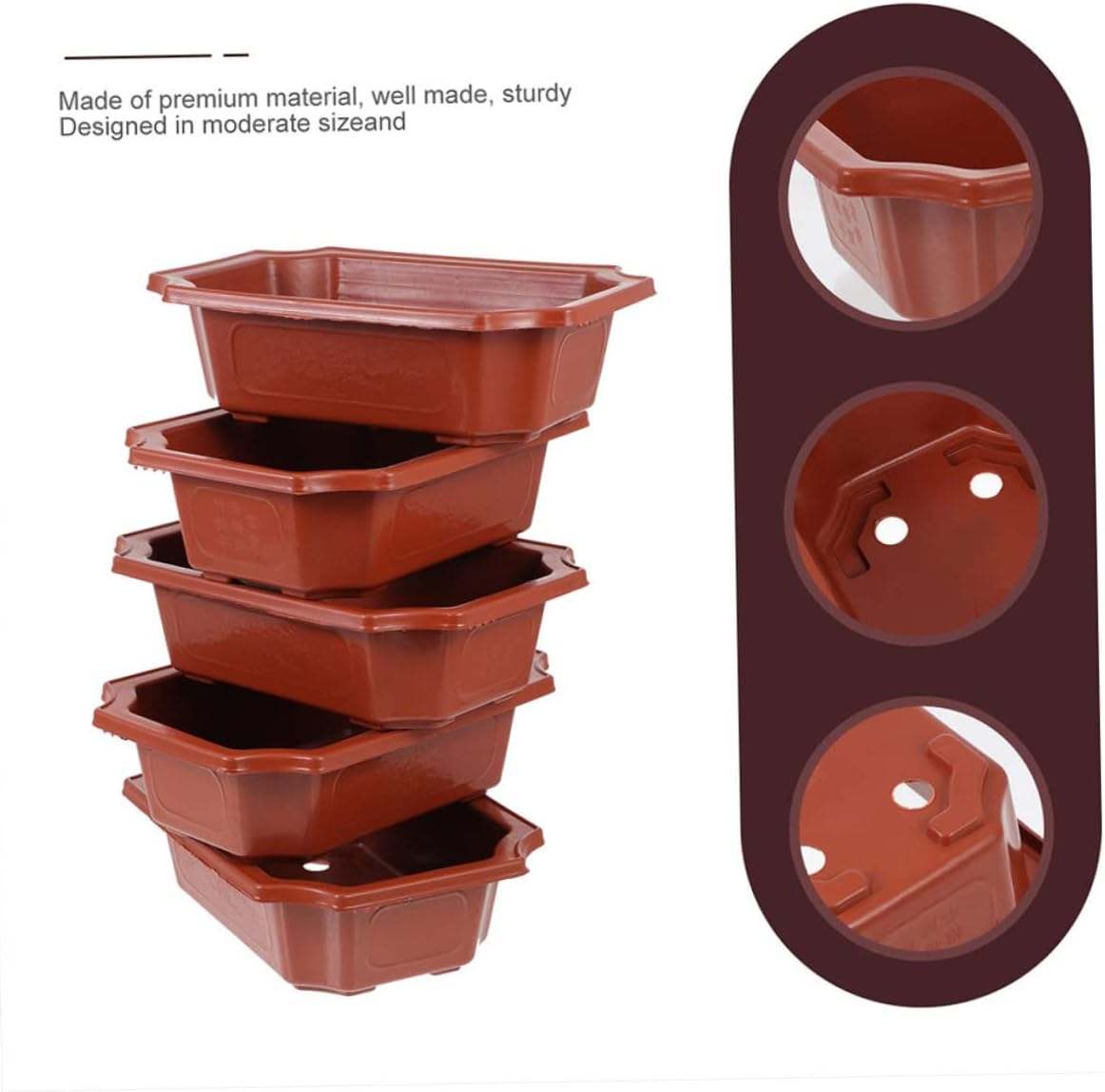 Toddmomy 10Pcs Vintage Style Red Plastic Bonsai Pots Capacity Rectangular Flower Planters with Drainage Mesh for Garden Succulent Indoor Outdoor Plant Growing image number 2