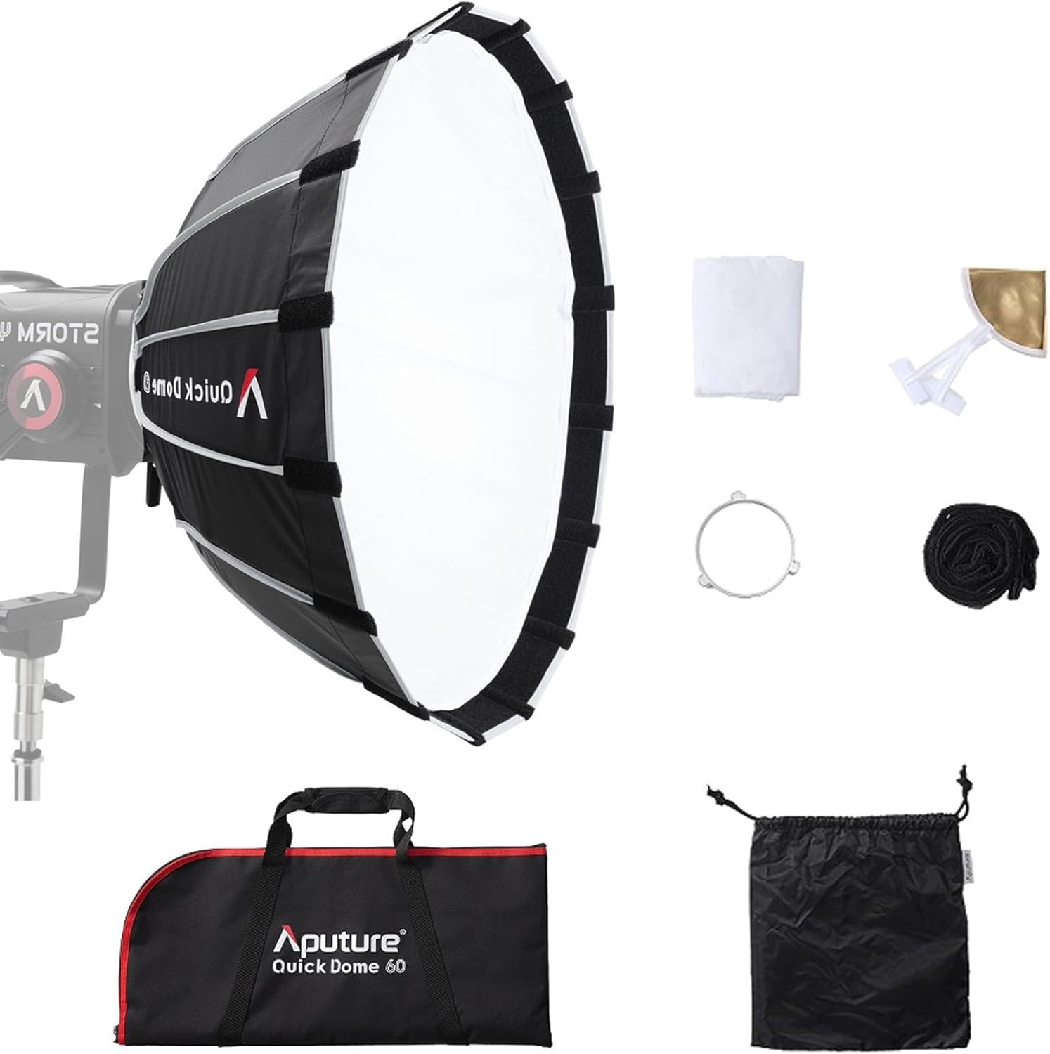 Aputure Quick Dome 60 Bowens Mount Softbox - 60Cm (2Ft) Circular Quick-Release Softbox with 16 Steel Rods, for Aputure Storm 400X and Other Bowens Mount Video Light,For Studio/On-Location Shooting image number 4